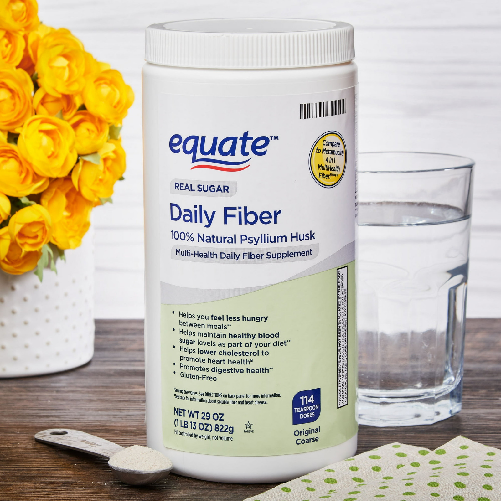 Equate Daily Fiber Powder, 29 oz, Unflavored, Compare to Metamucil 4-in-1 Multi
