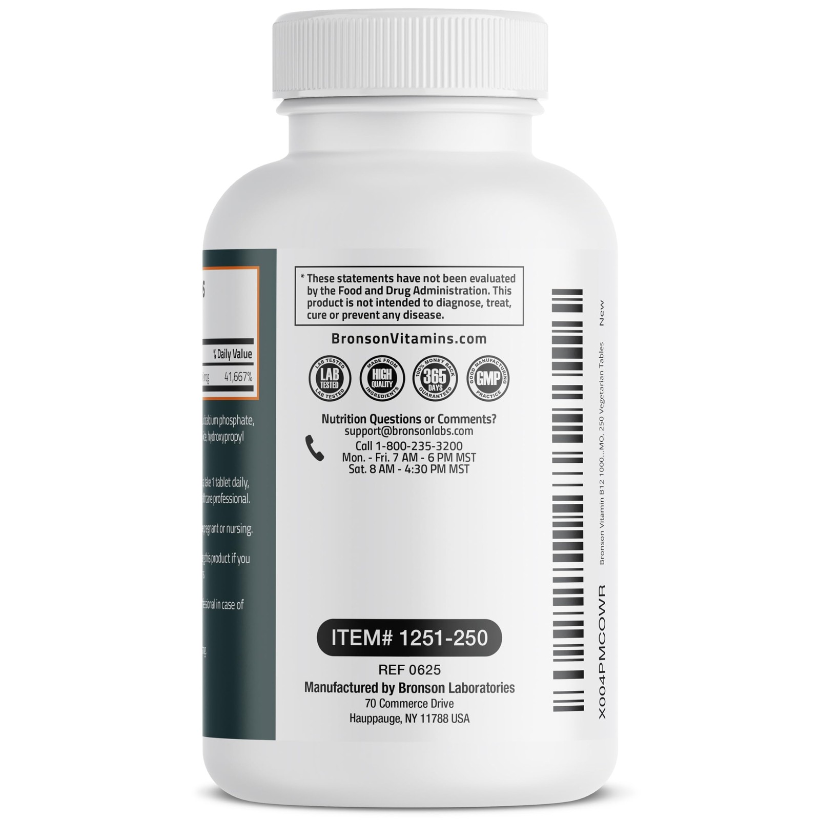 Bronson Vitamin B12 1000mcg Once Daily Formula Non-GMO, 250 Count (Pack of 1)