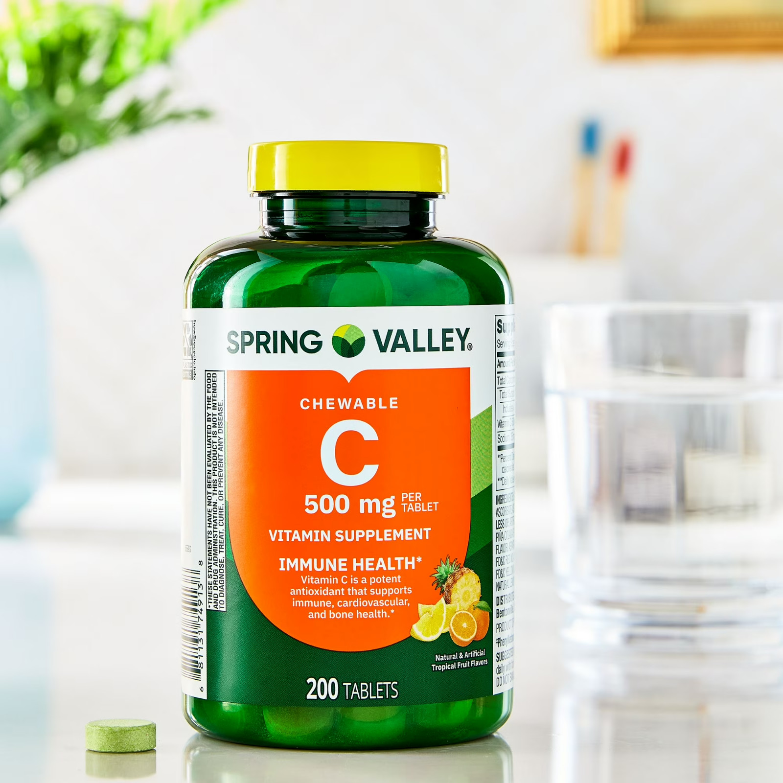 Spring Valley Vitamin C Chewable Tablets 500 mg, 200 Count – Immune Health