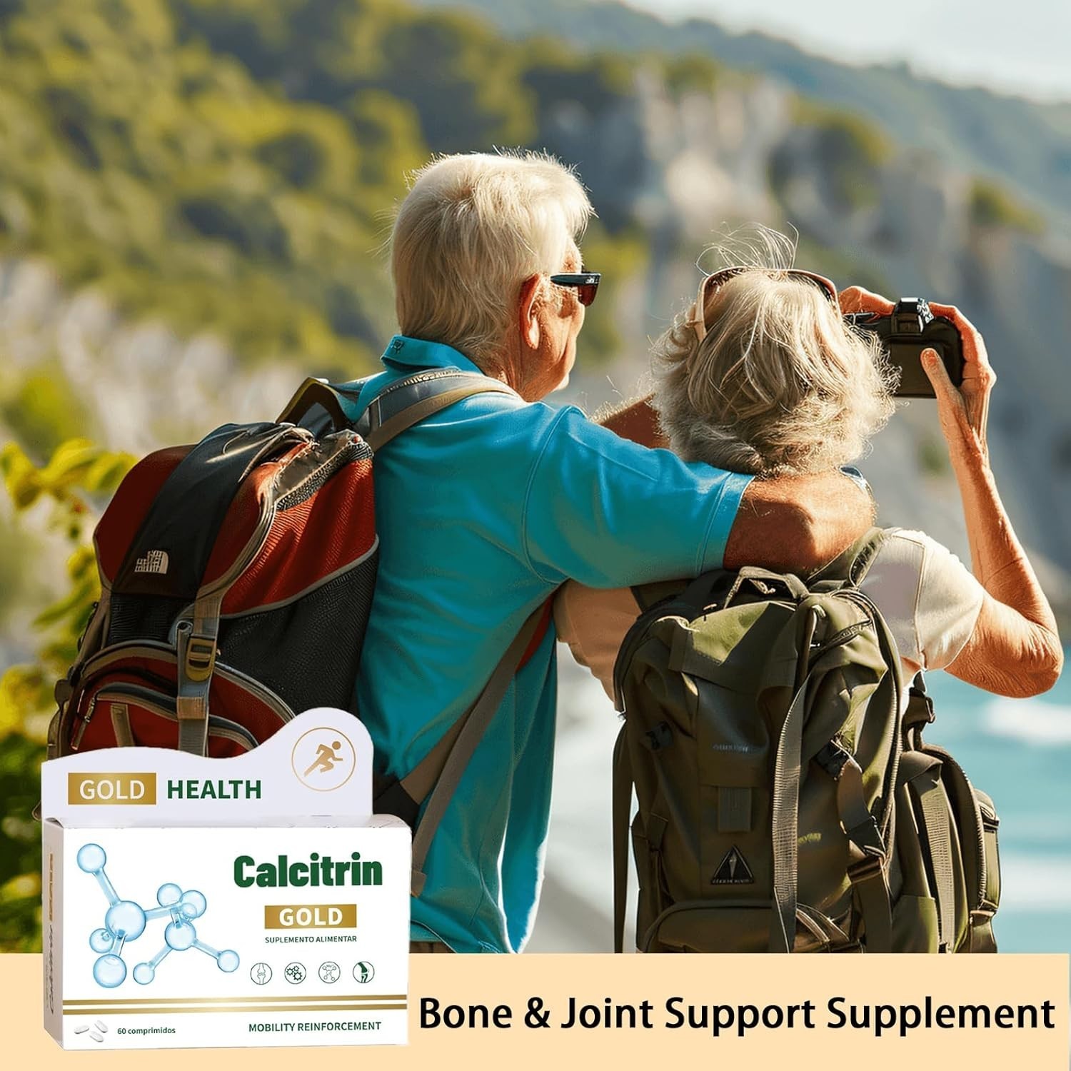Calcitrin Gold Mobility Supplement: Unflavored Calcium & Collagen Tablets, 60 Ct