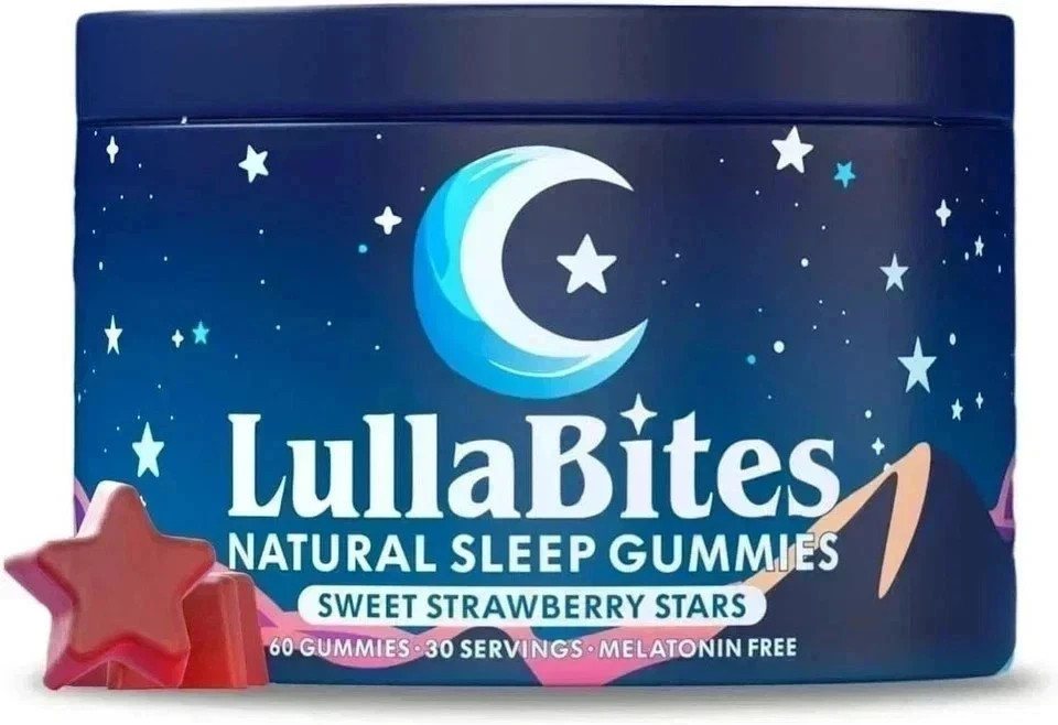 LullaBites Natural Sleep Gummies – Strawberry Stars – 60 Gummies – Sleep Support