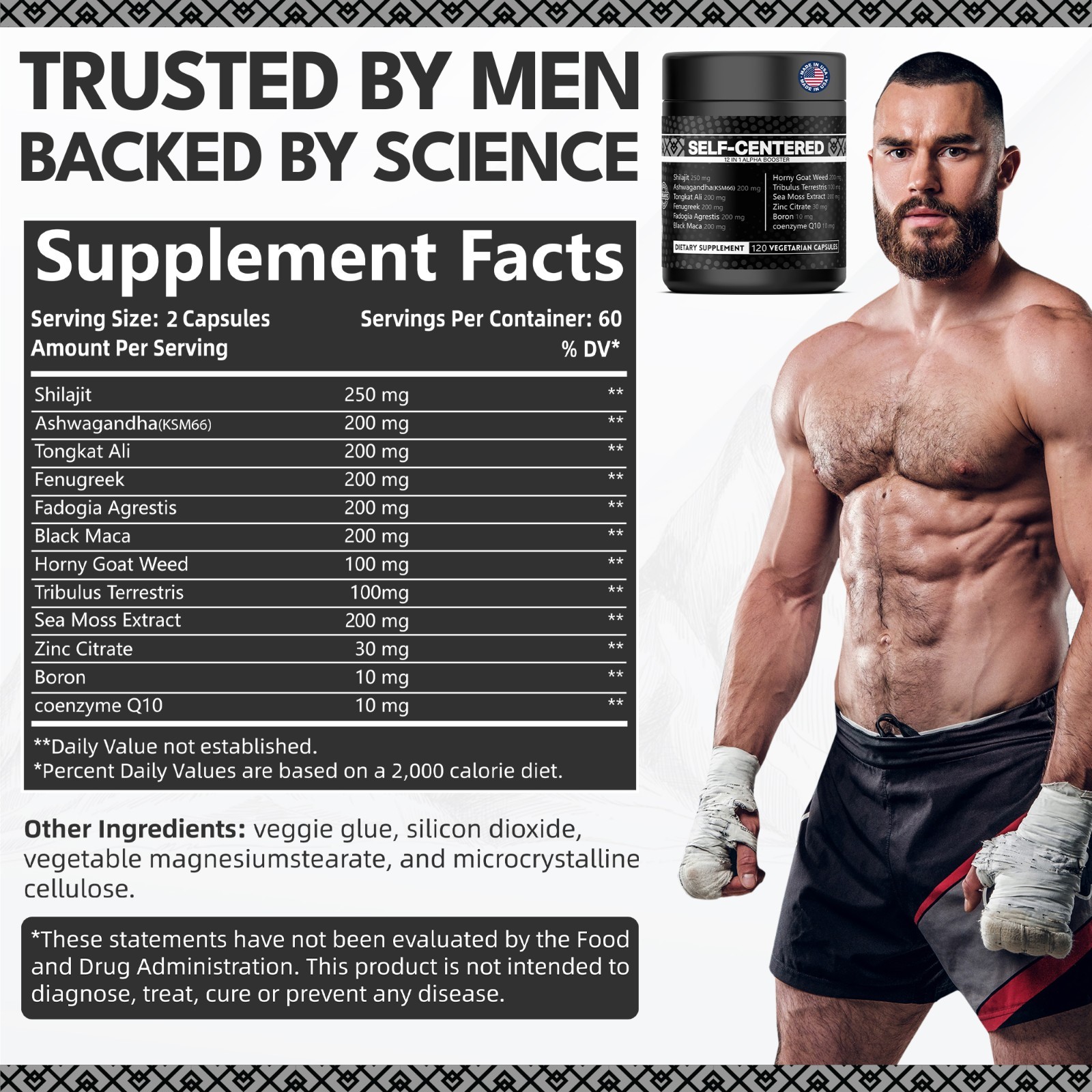 Self Centered: 12-in-1 ALPHA BOOSTER for Men, Muscle Growth, Energy,2 MONTH SPLY
