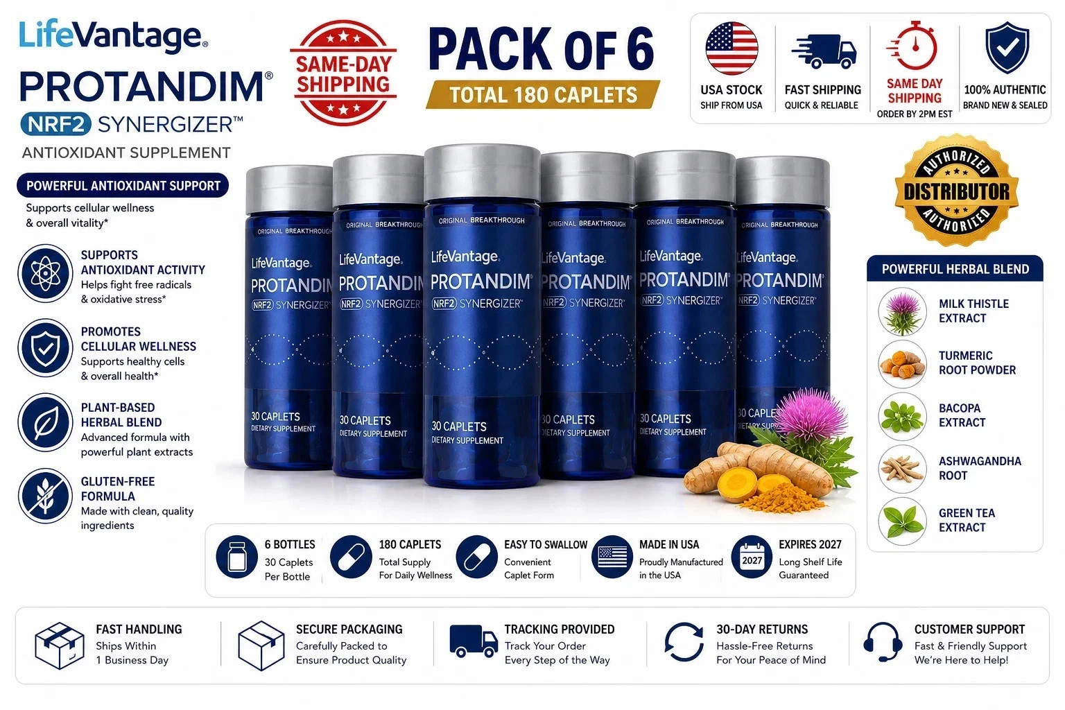 LifeVantage’ Protandim NRF2 Synergizer 180 Caplets–Pack of 6(180 Caplets) Sealed