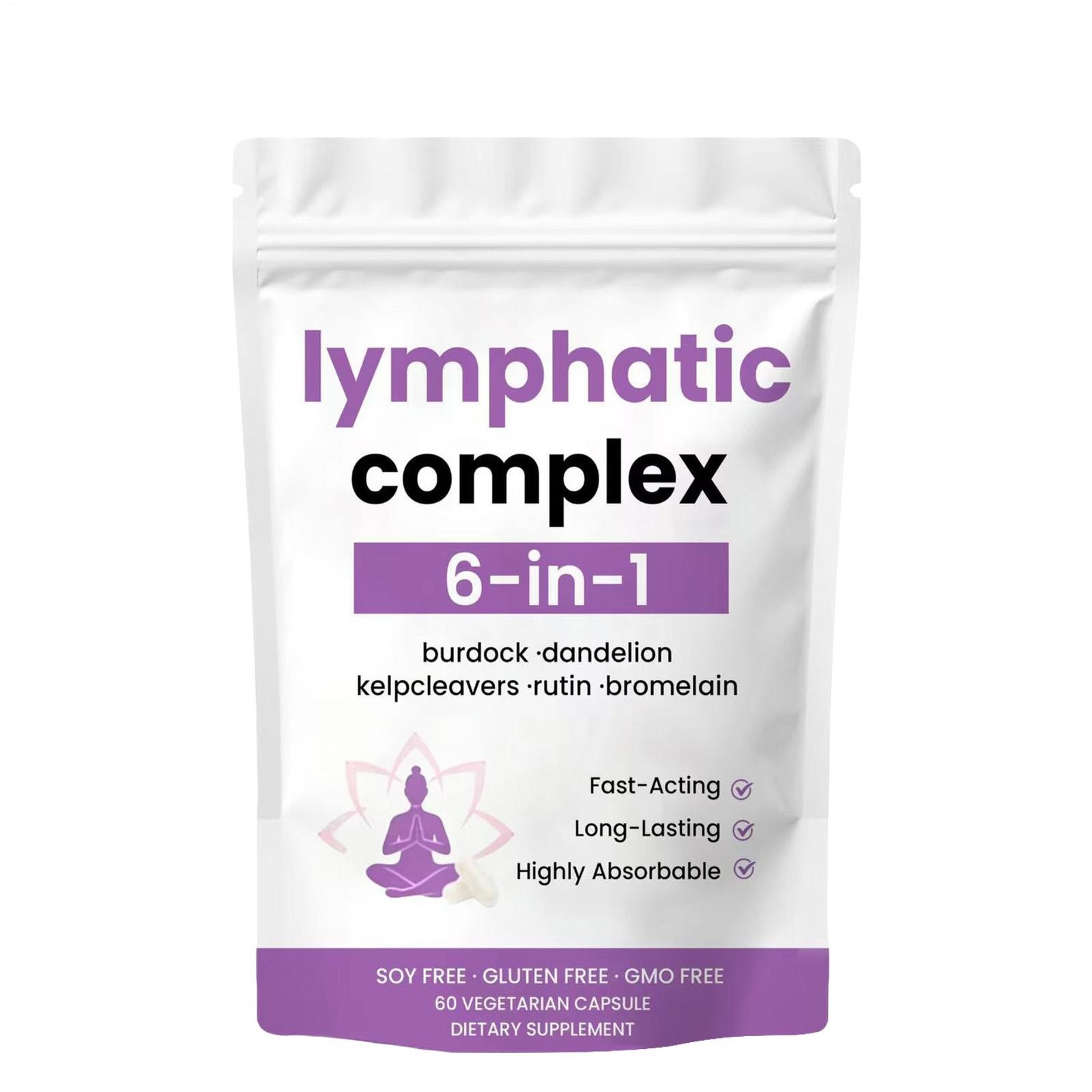 6-in-1 Lymphatic Complex Drainage Supplement Dandelion Burdock Bromelain