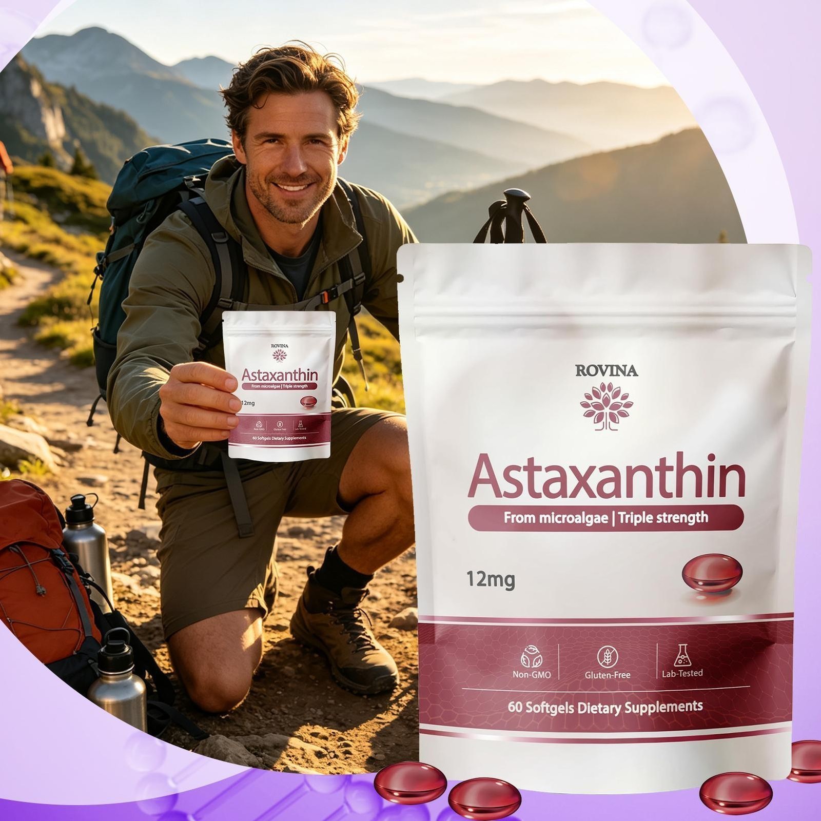 ROVINA Astaxanthin 12mg Softgels From Microalgae-Triple Strength Antioxidant US
