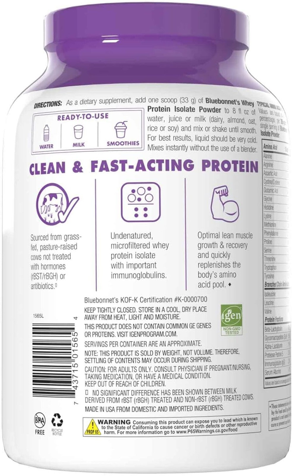Bluebonnet Nutrition – WHEY PROTEIN ISOLATE POWDER FRENCH VANILLA 2 lb EXP 10/27