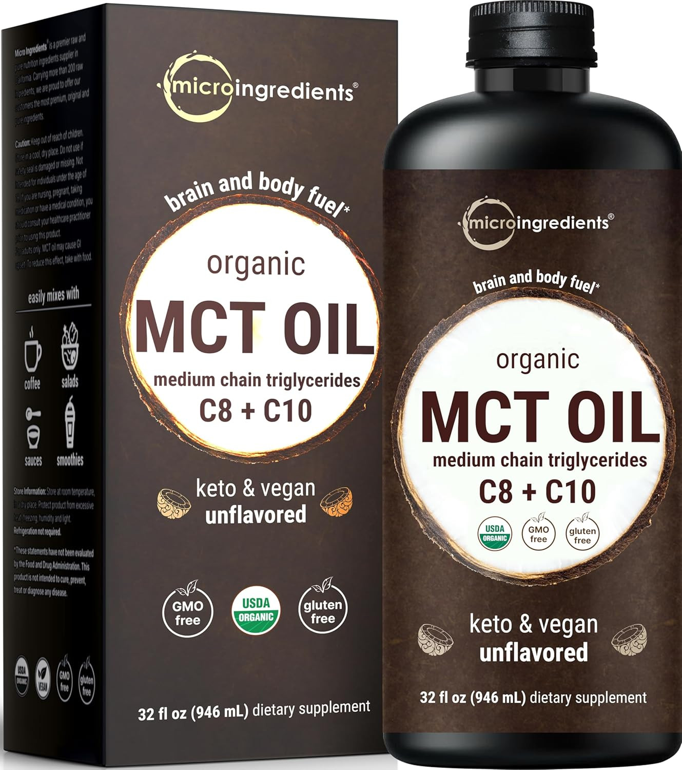 MCT Oil Organic, 32 Fl Oz | C8 + C10 from 100% Virgin Coconut | Natural Fuel …