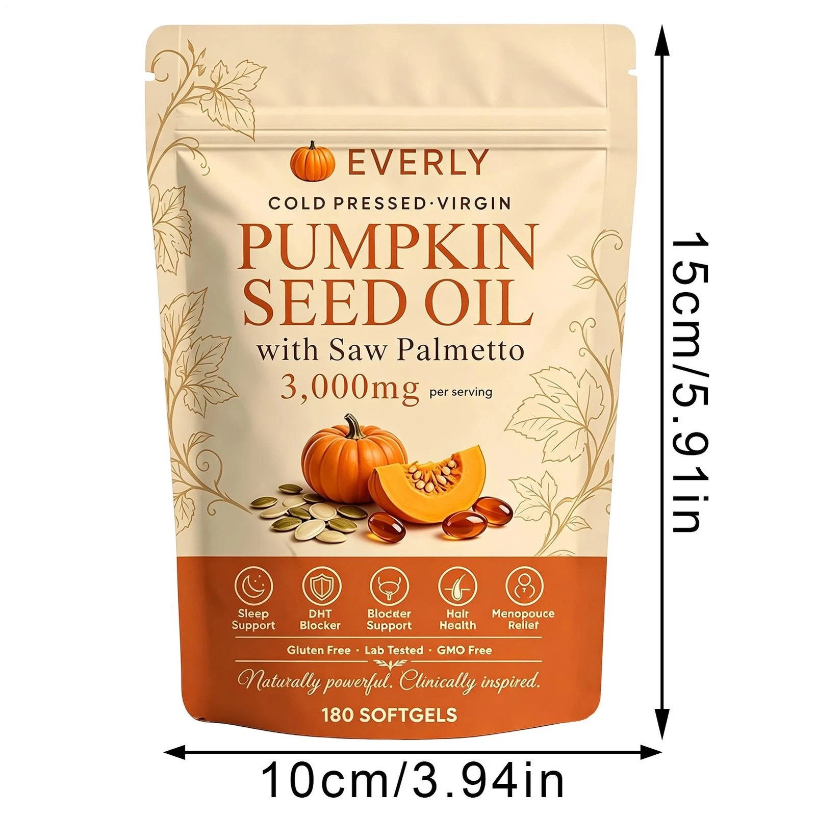 Everly Pumpkin Seed Oil with Saw Palme tto, 180 Softgels, Cold Pressed Pumpkin