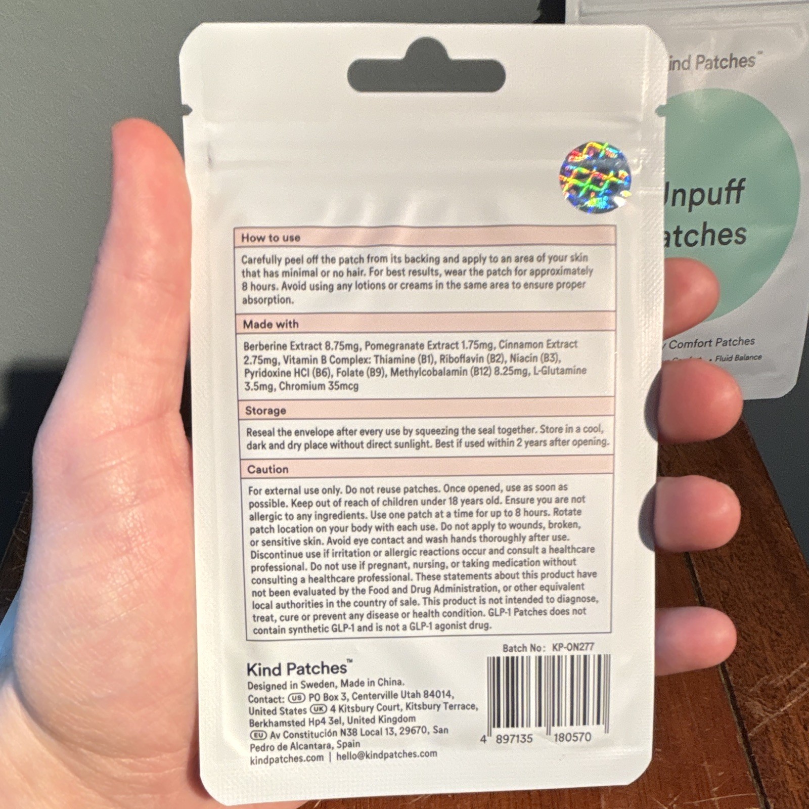Kind Patches MB Berberine Unpuff Vegan Patches, Neutral Flavor 30 Count Each