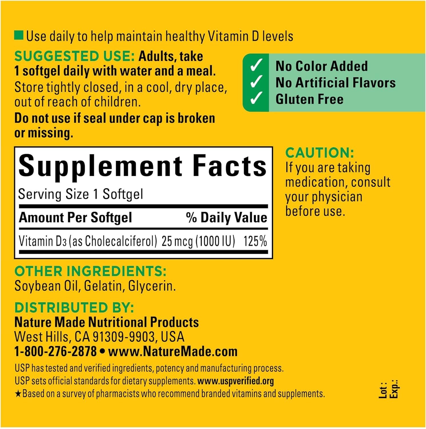 Nature Made Vitamin D3 1000 IU (25 mcg) Softgel, Dietary Supplement for Bone, Te
