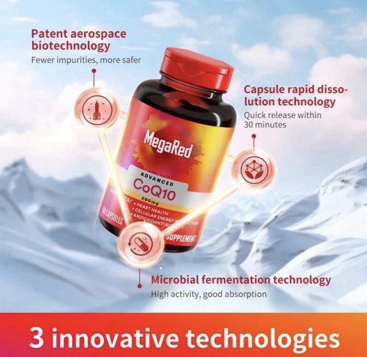 MegaRed Health High-content Coenzyme COQ10 200mg 30 tablets -Strong Heart