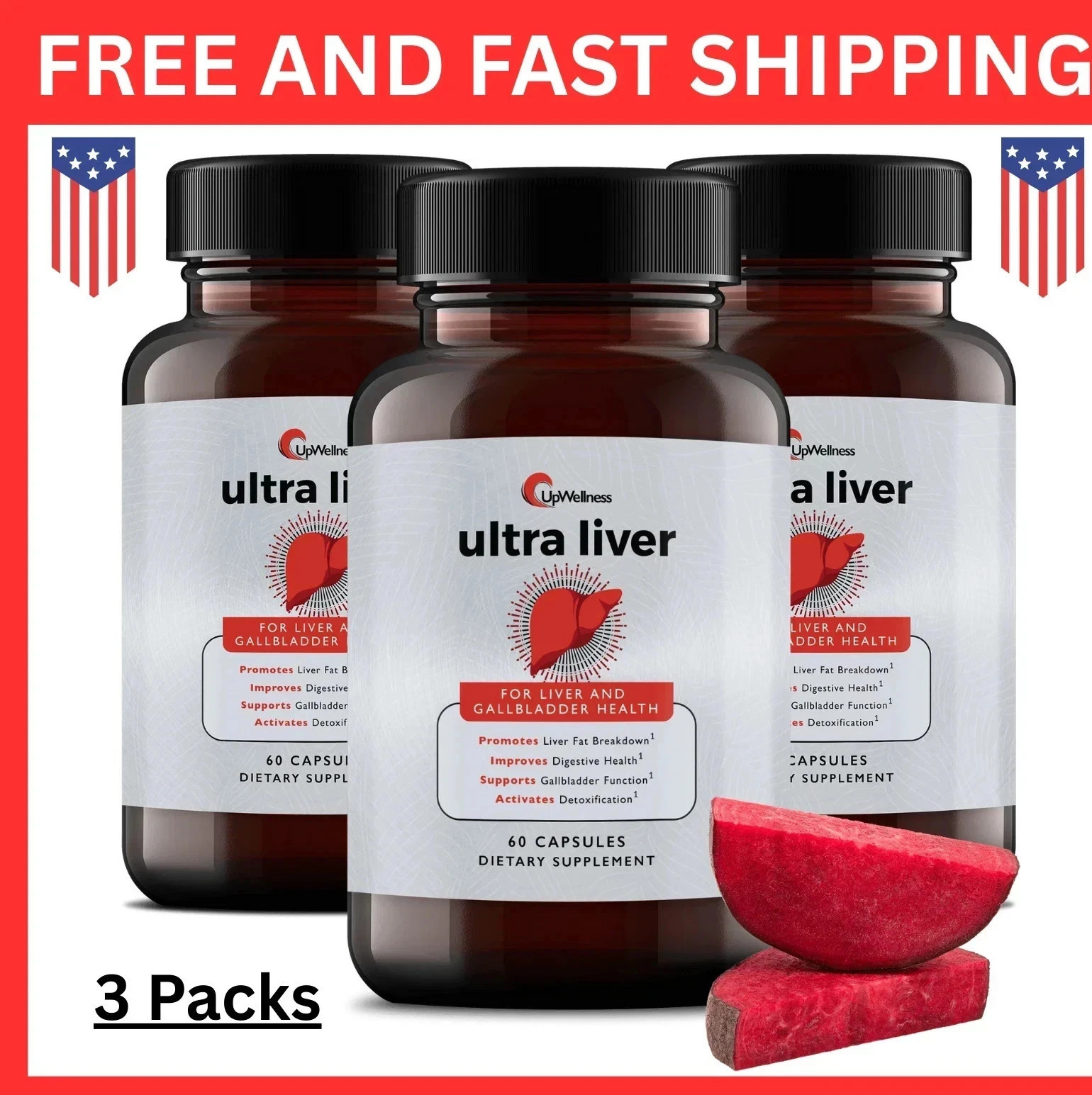 3Pcs UpWellness Ultra Liver Supplement for Liver Health and Gallbladder Support