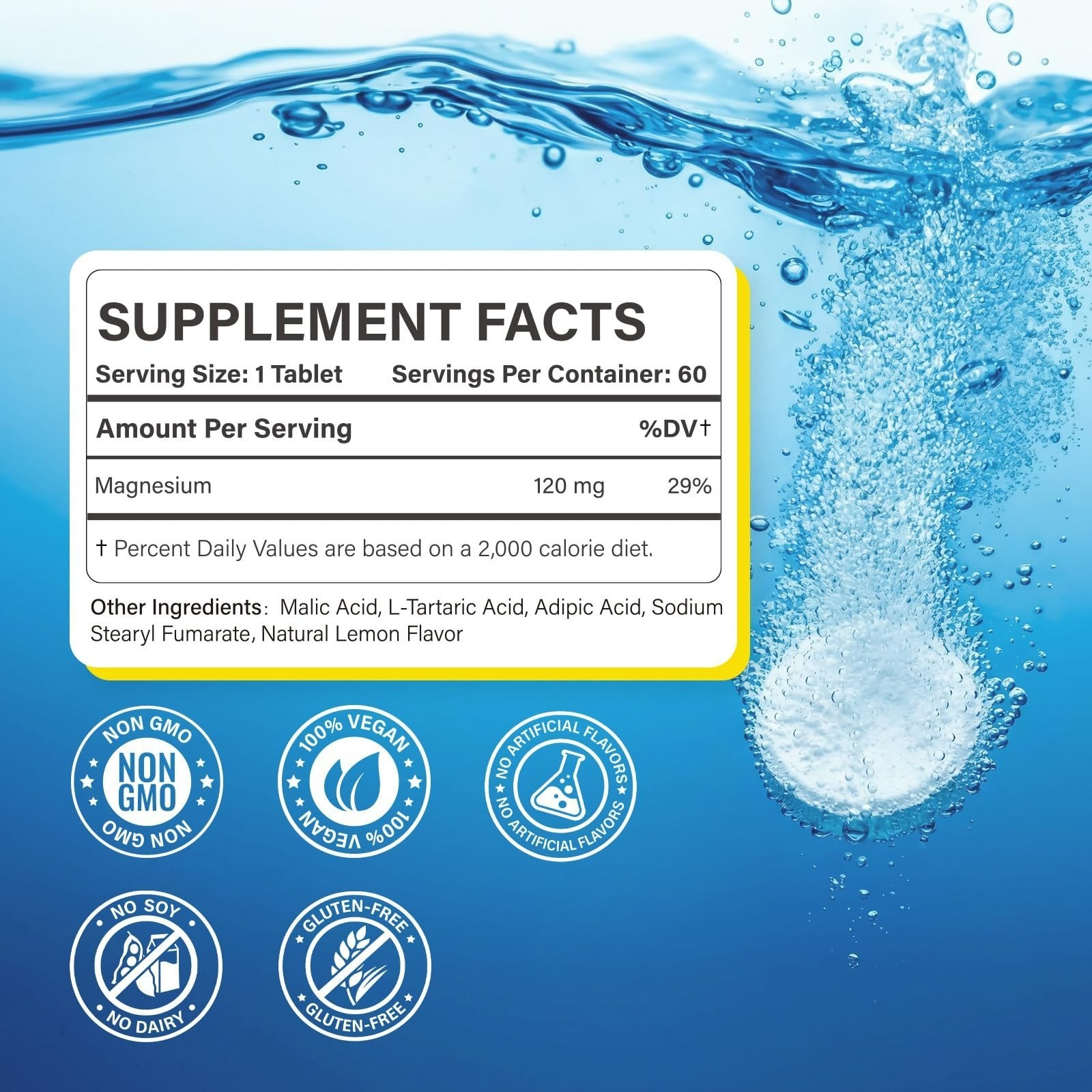 Proriginal Hydrogen Water Tablets – 120mg Magnesium – 60 Count – Lemon Flavor