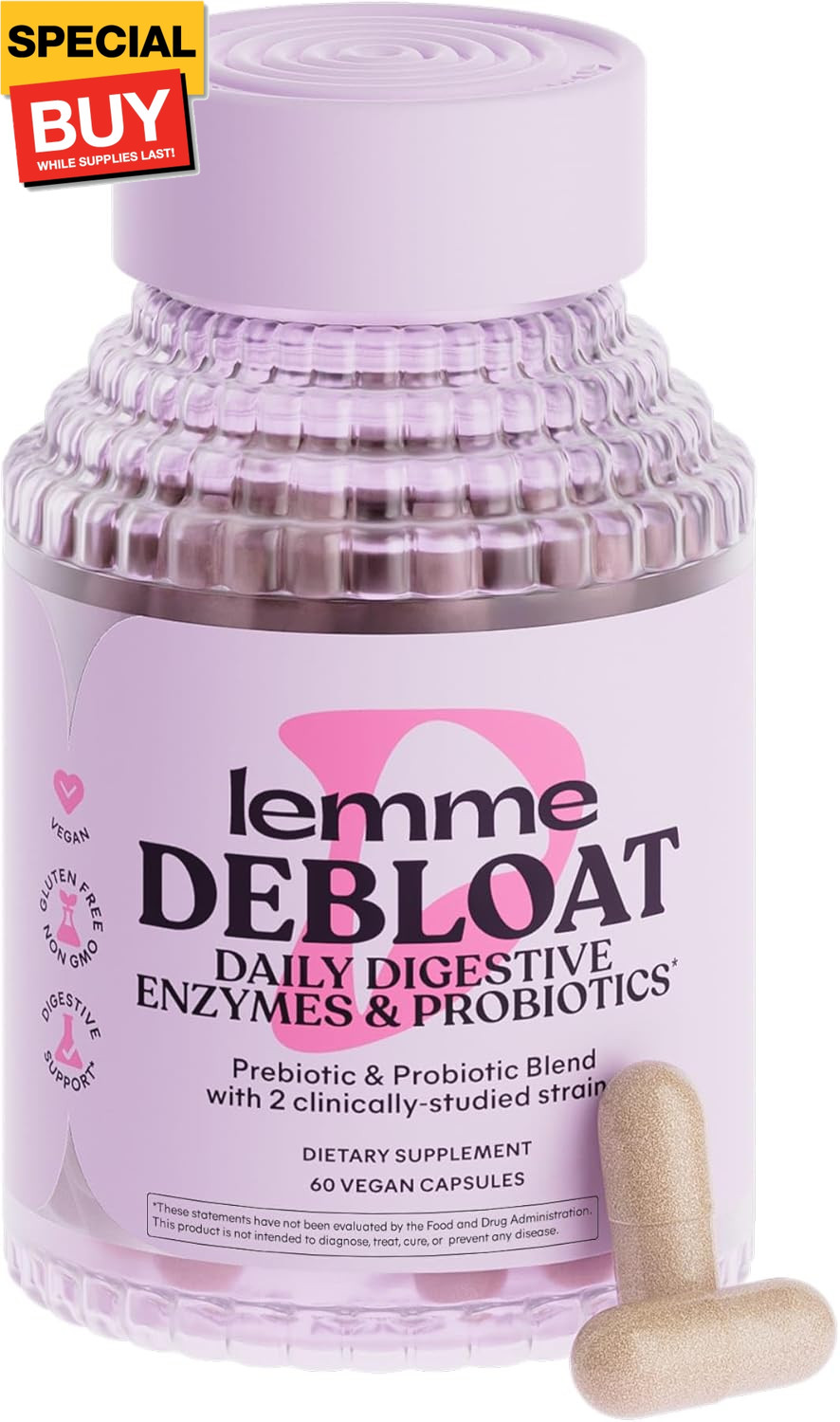Debloat 3-in-1 Prebiotic, Probiotic & Digestive Enzyme Capsules for Bloating & G