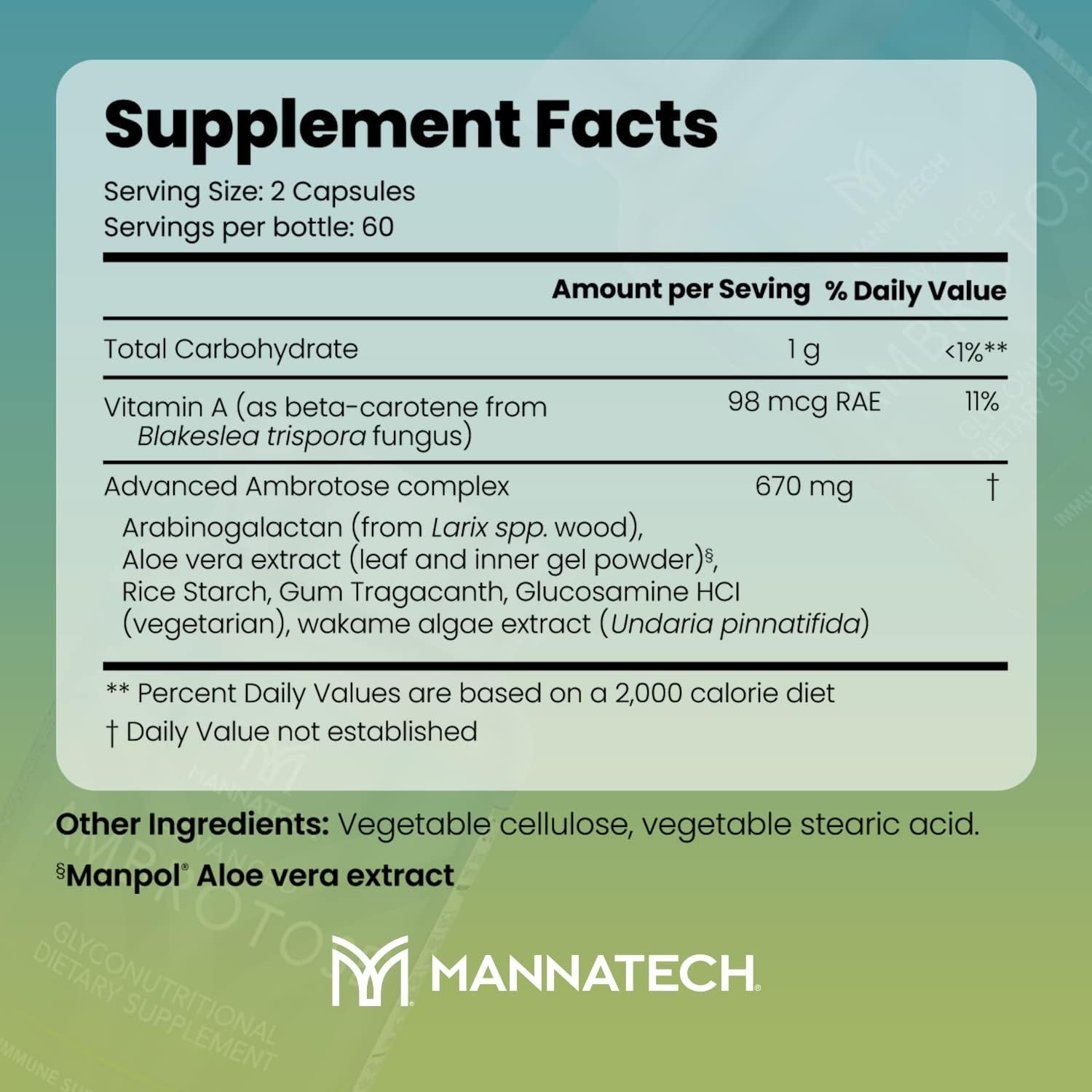 Mannatech Dietary Ambrotose Capsules Count 120 | Advanced Supplement