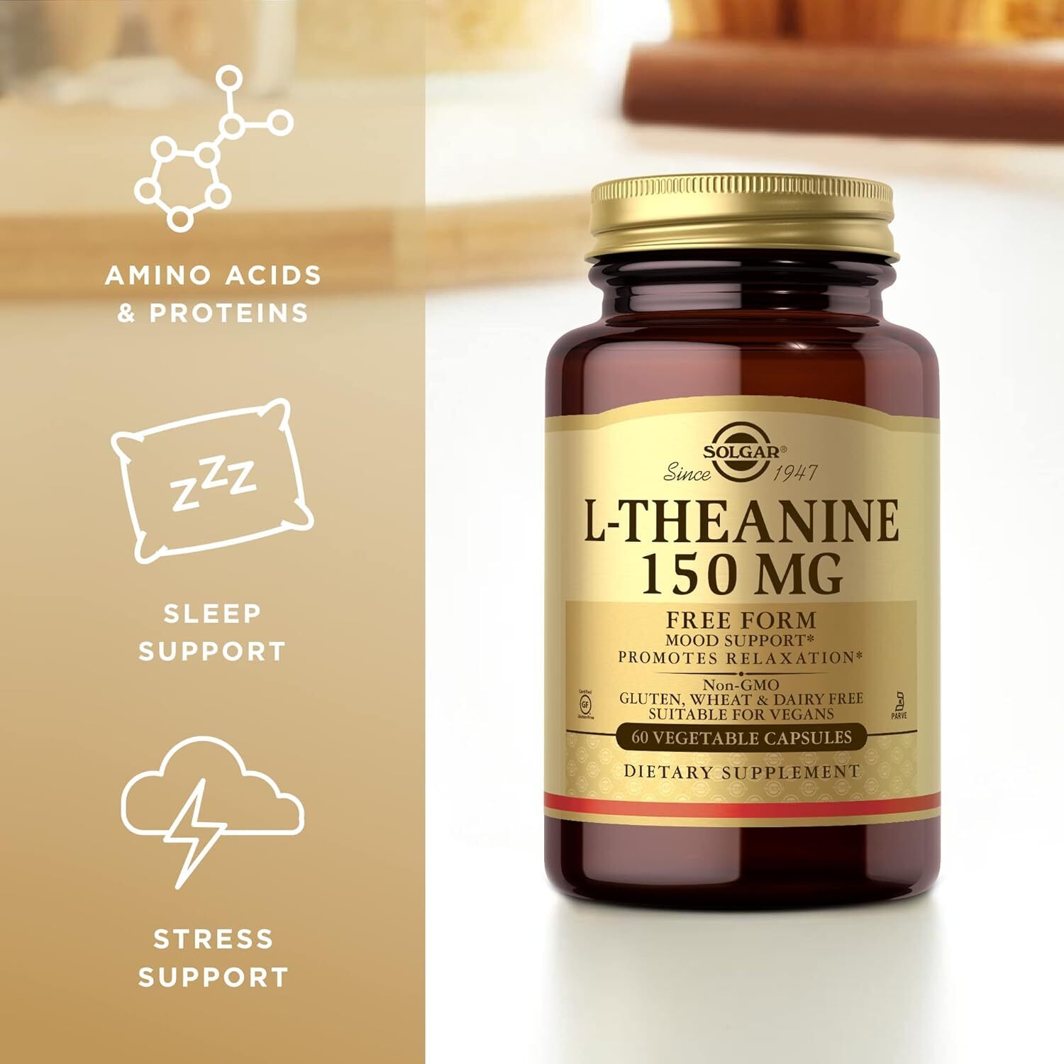 Solgar L-Theanine 150 mg – 60 Vegetable Capsules – Promotes Relaxation – Non-GMO