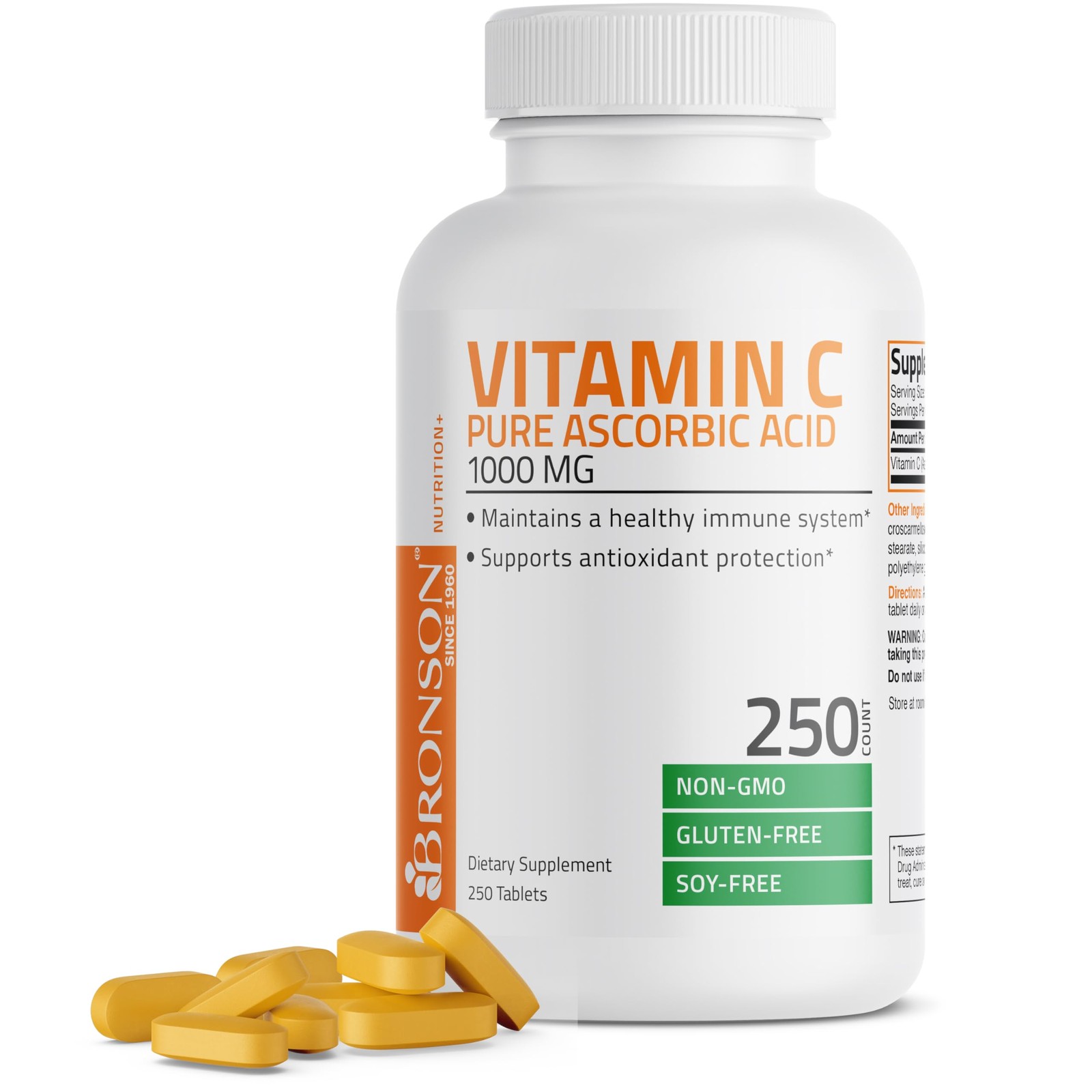 Bronson Vitamin C 1000mg Premium Non-GMO Ascorbic Acid 250 Count (Pack of 1)