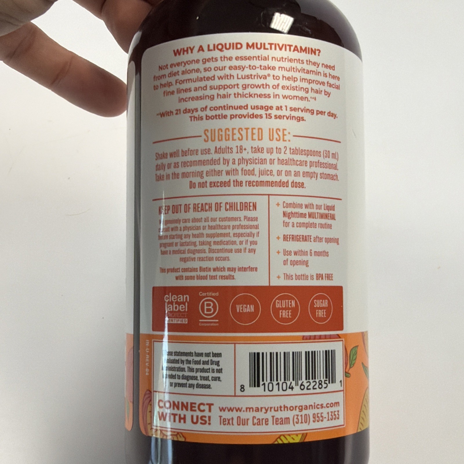 Mary Ruth’s Organics Liquid Multivitamin+Hair Growth Exp 11/2027 15.22 Fl Oz New
