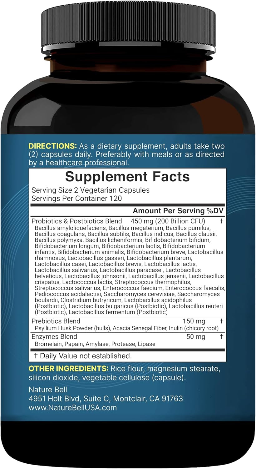 Naturebell Probiotic 200 Billion CFU – 40 Strains per Serving | 240 Veggie Capsu