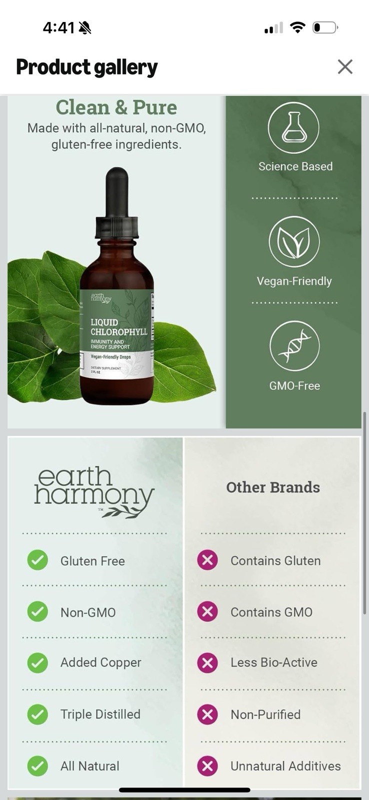 Earth Harmony Liquid Chlorophyll, Liquid Drops for Immune System Support 2 oz