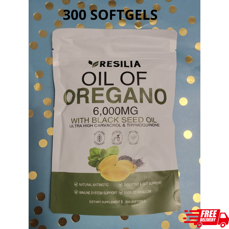 Resilia Oil of Oregano 6000mg with Black Seed Oil Softgels – 300 Capsules 1xPk