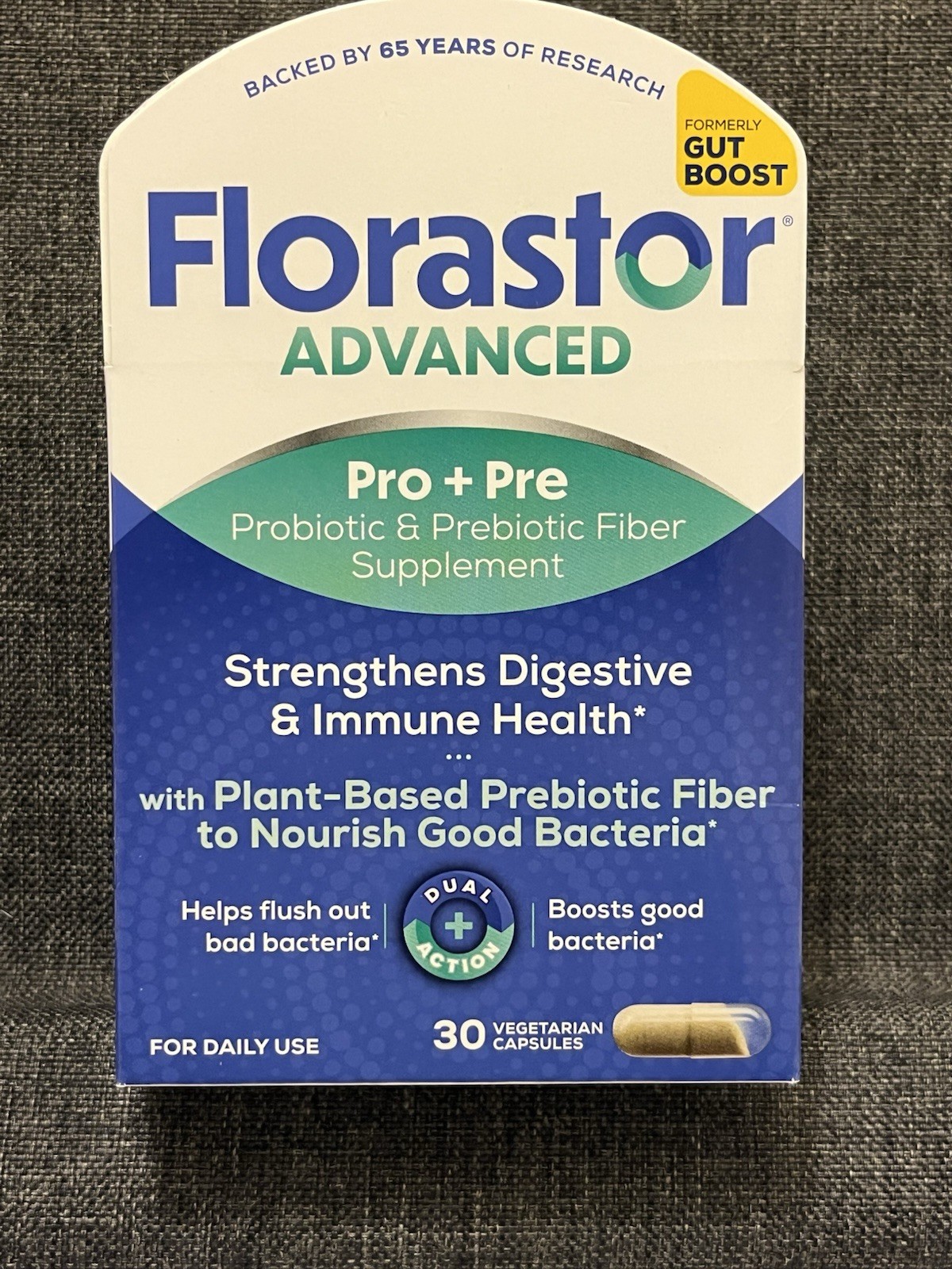 Florastor Advanced Probiotic and Prebiotic Supplement, 30 Capsules NIB