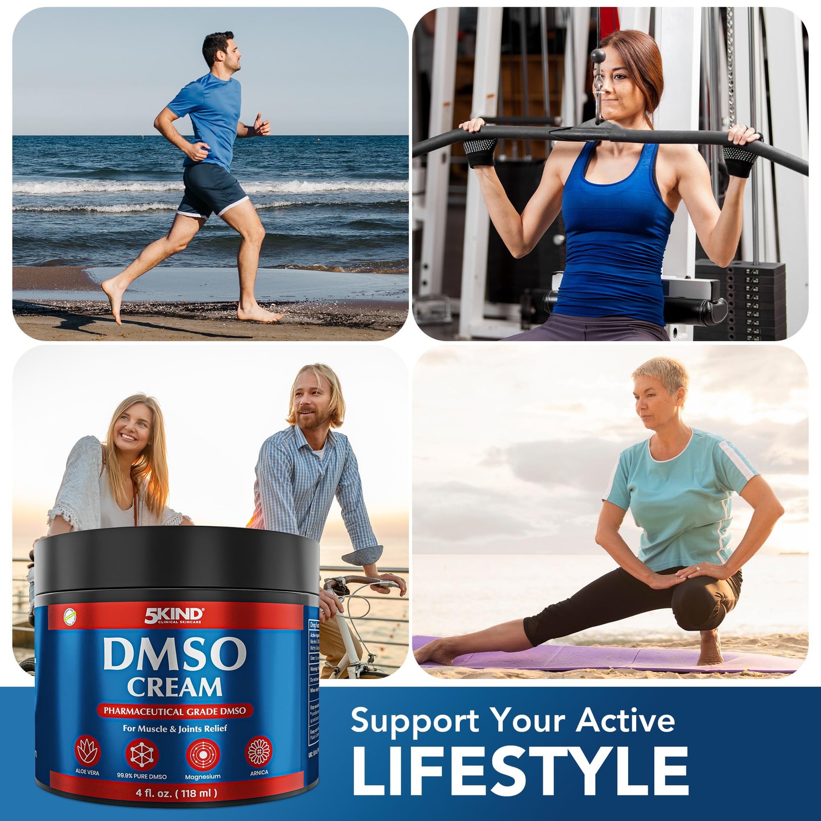 DMSO Pain Relief Cream 4 fl oz | 99.9% Pure, Aloe Vera, Menthol