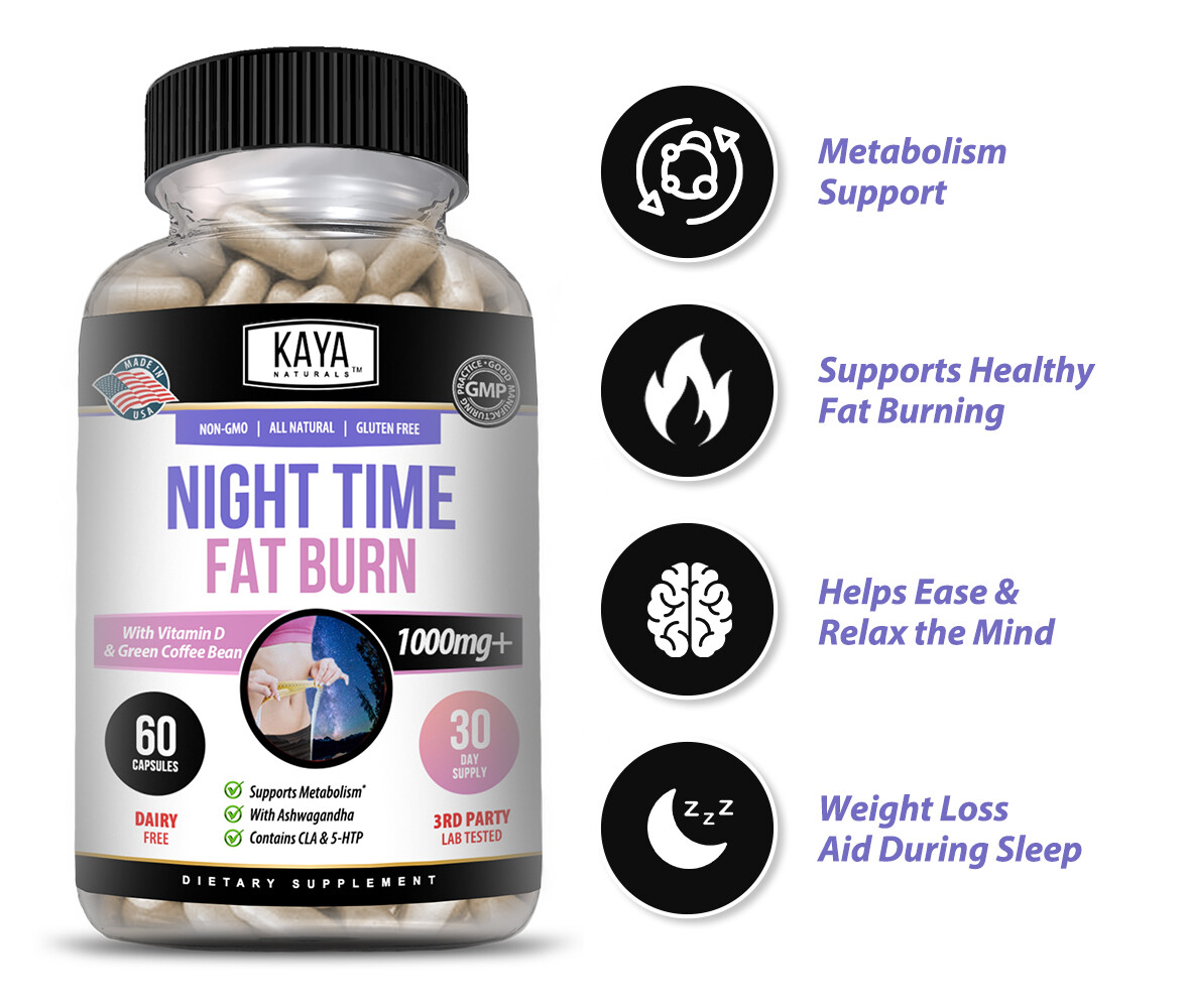(2 Pack) Night Time Fat Burn Supplement 60ct, Metabolism Support, Weight Loss