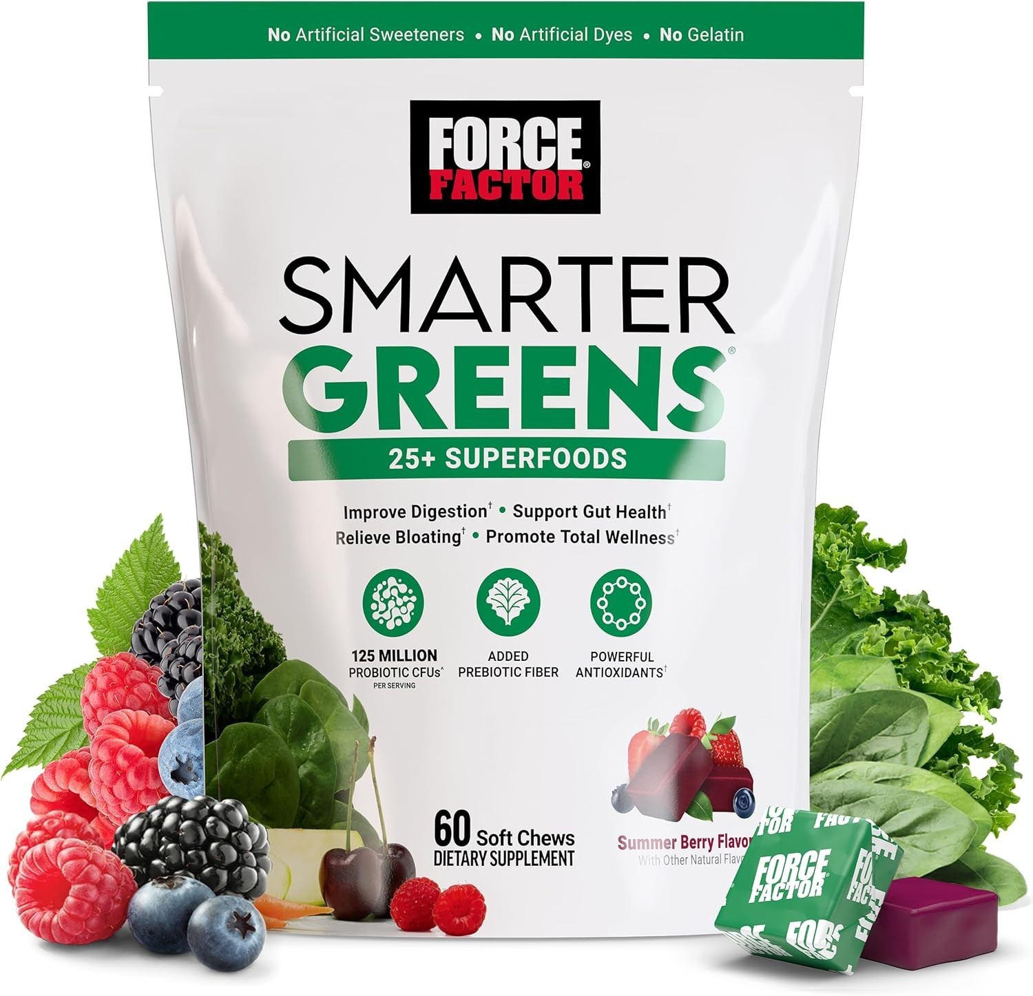 60 Count Summer Berry Soft Chews: Probiotics and Fiber for Digestive Health