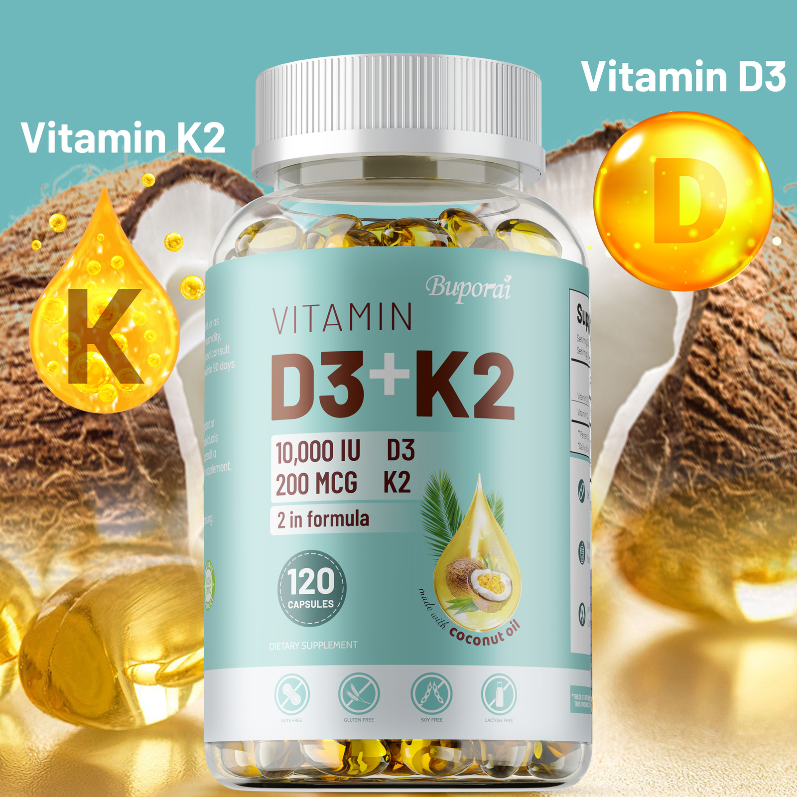 Vitamin D3 + K2-Immune & Metabolism Support-Bone & Joint Health,Boosts Immunity