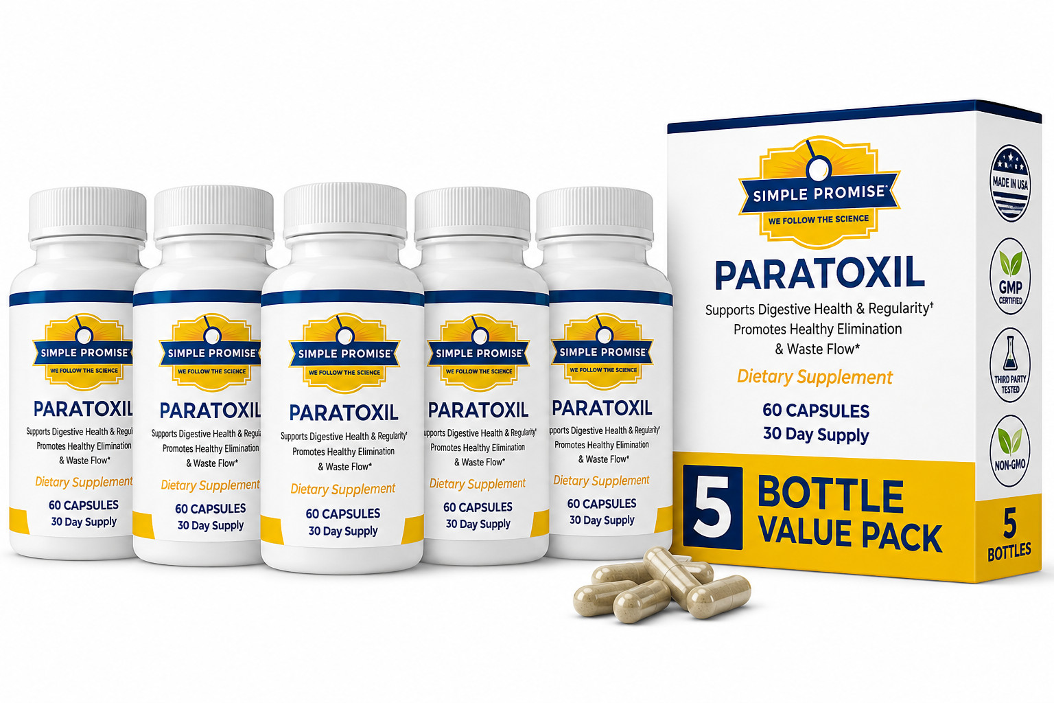 5x Simple Promise Paratoxil Psyllium Husk Gut Support 300 Capsules Plant-Based