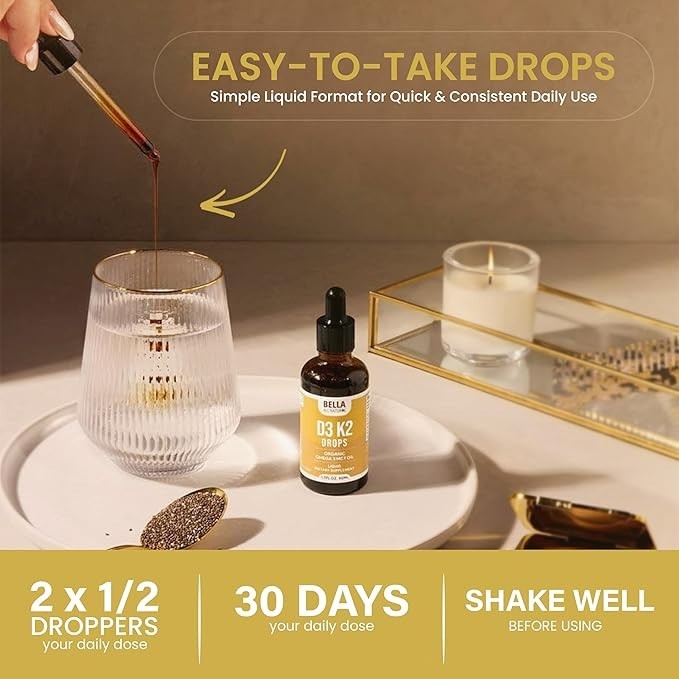 Bella All Natural D3 K2 Drops 3 Pack Organic Omega 3 MCT Oil Immune Bone Support