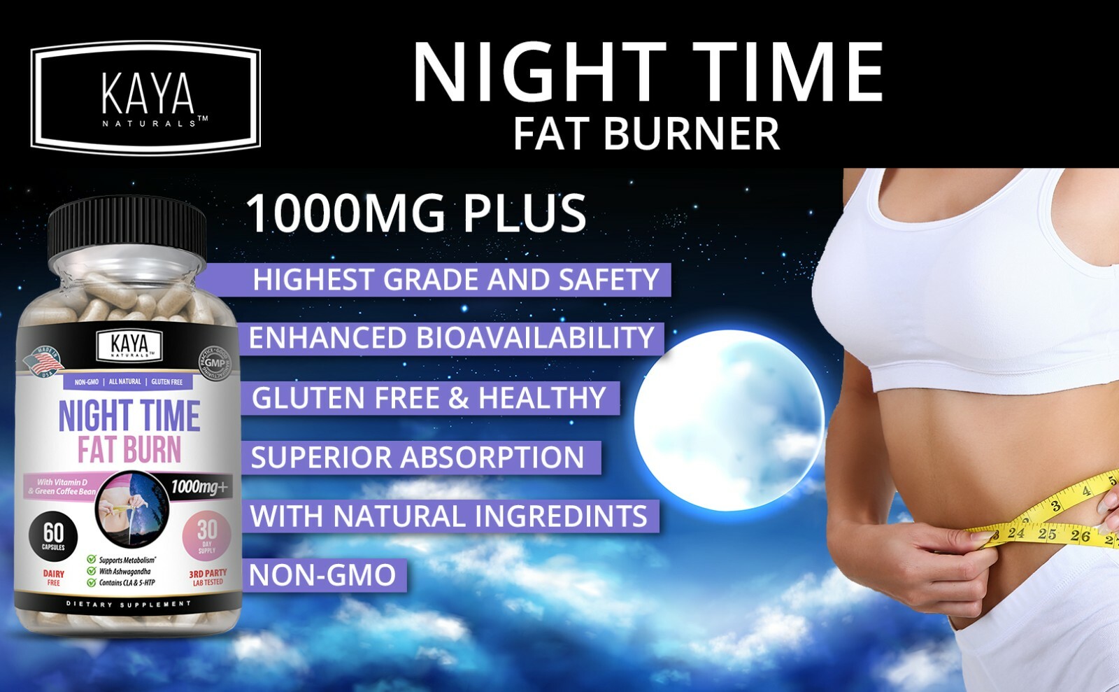 (2 Pack) Night Time Fat Burn Supplement 60ct, Metabolism Support, Weight Loss