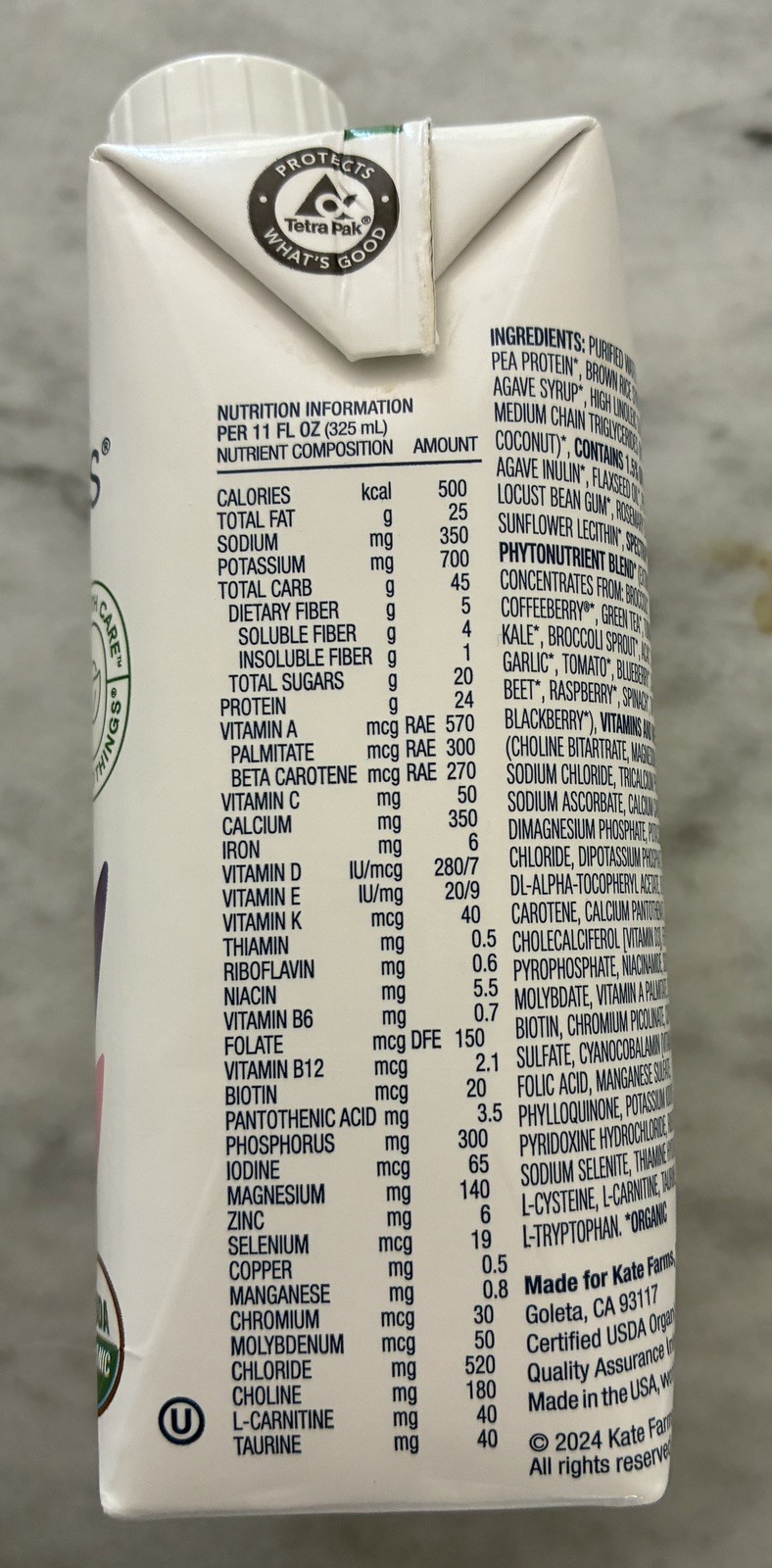 1 carton 12 PACK Kate Farms Plain Organic Peptide 1.5 Cal/ML 11 FL OZ-Oct. 2026