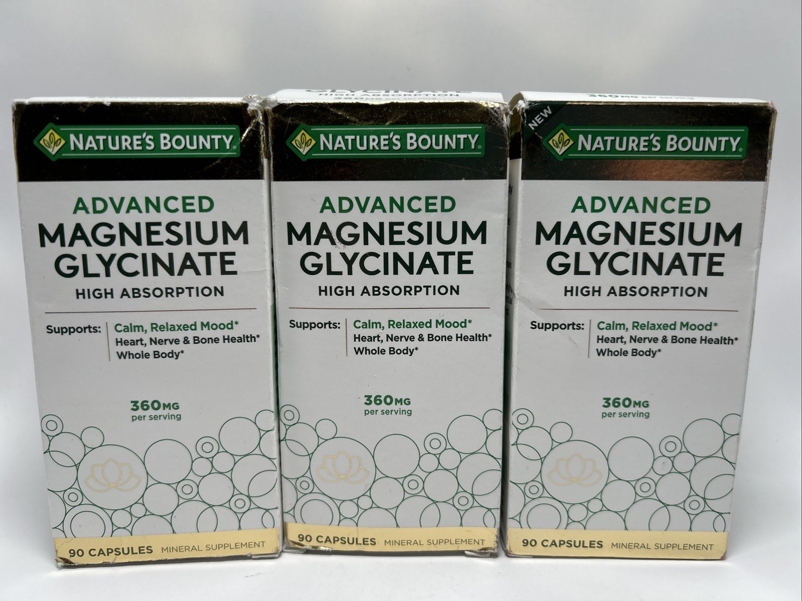 Nature’s Bounty Advanced Magnesium Glycinate 360mg 90 Caps 3 Pack Exp 12/2027