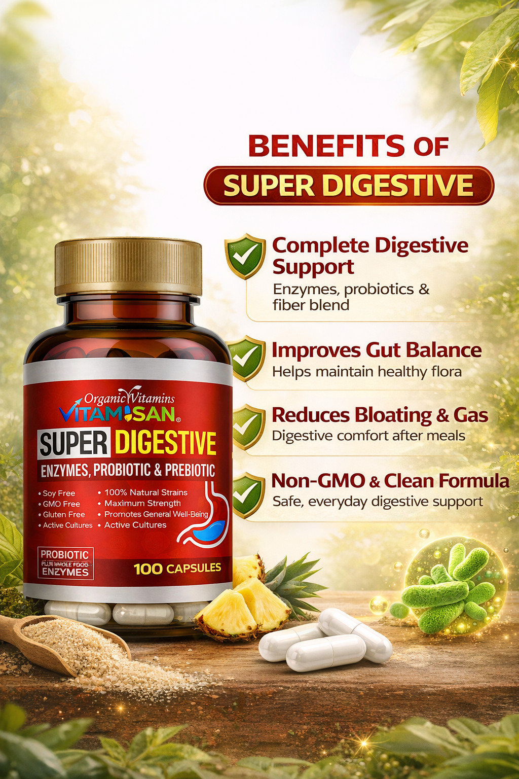 Daily super Digestive Enzymes w Prebiotics/Probiotics 100 capsules