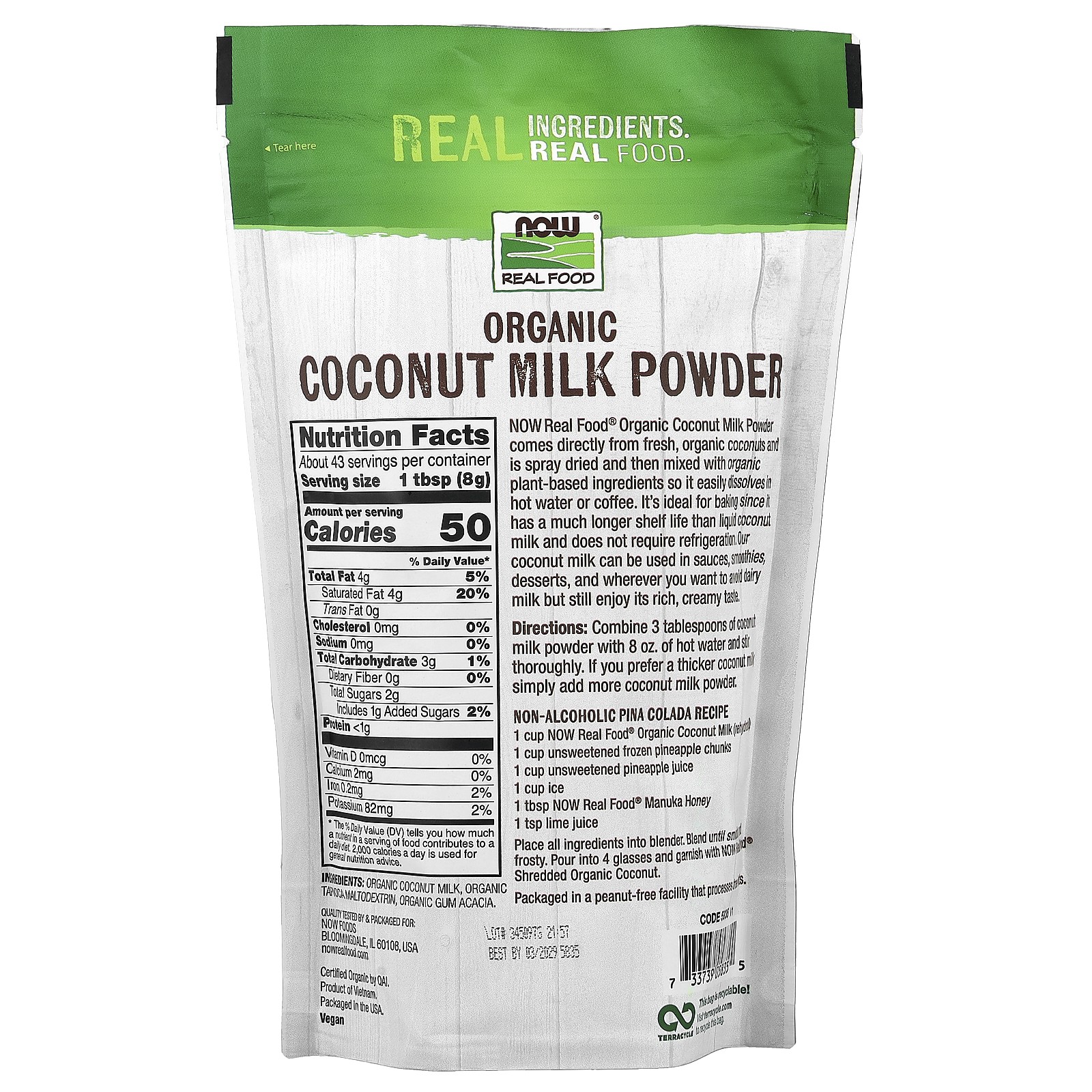 Real Food, Organic Coconut Milk Powder, 12 oz (340 g)