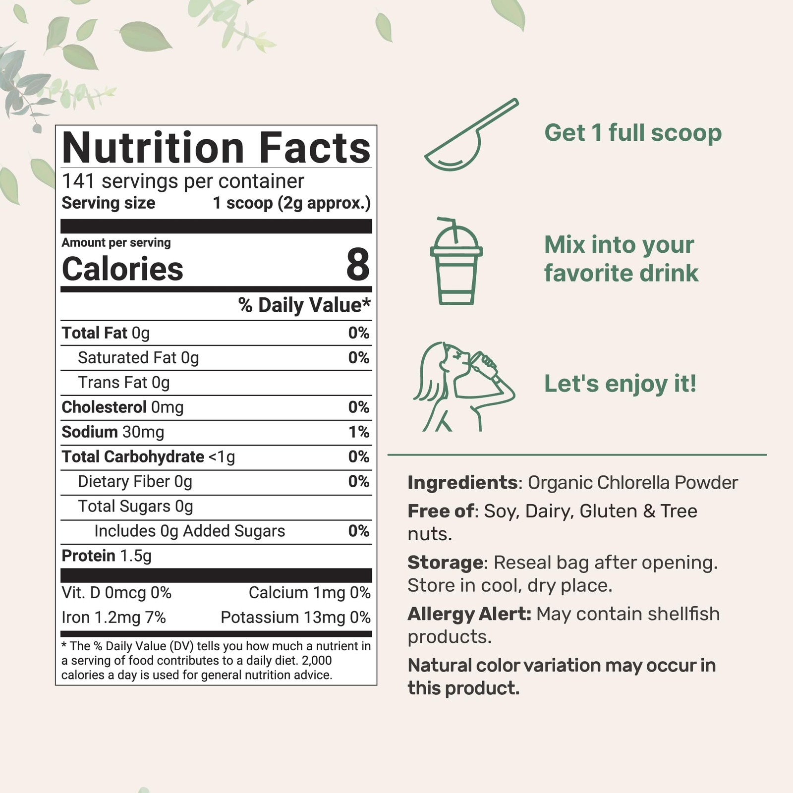Organic Chlorella Powder, 10 Ounce, Broken Cell Wall, 10 Ounce (Pack of 1)