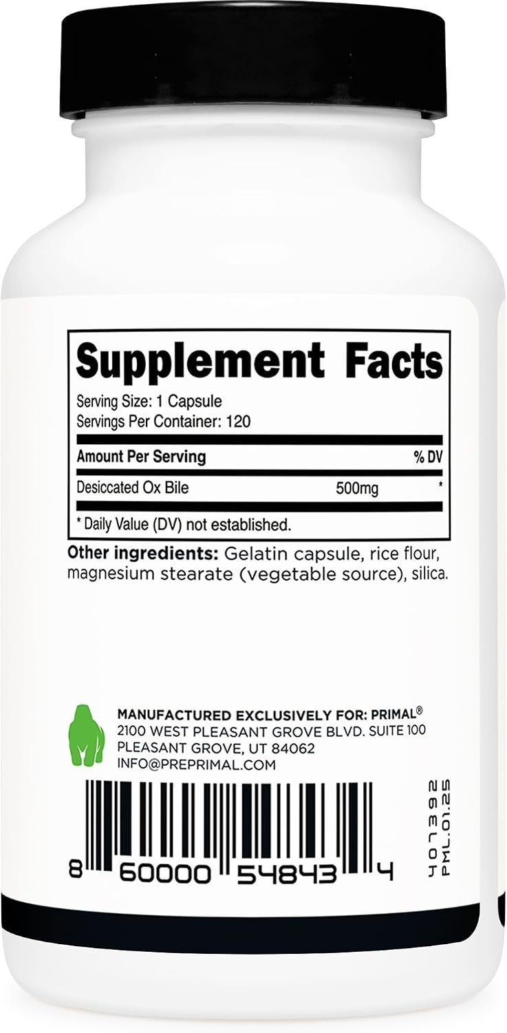 120 Gluten-Free Ox Bile Capsules – Non-GMO Digestive Support Supplement