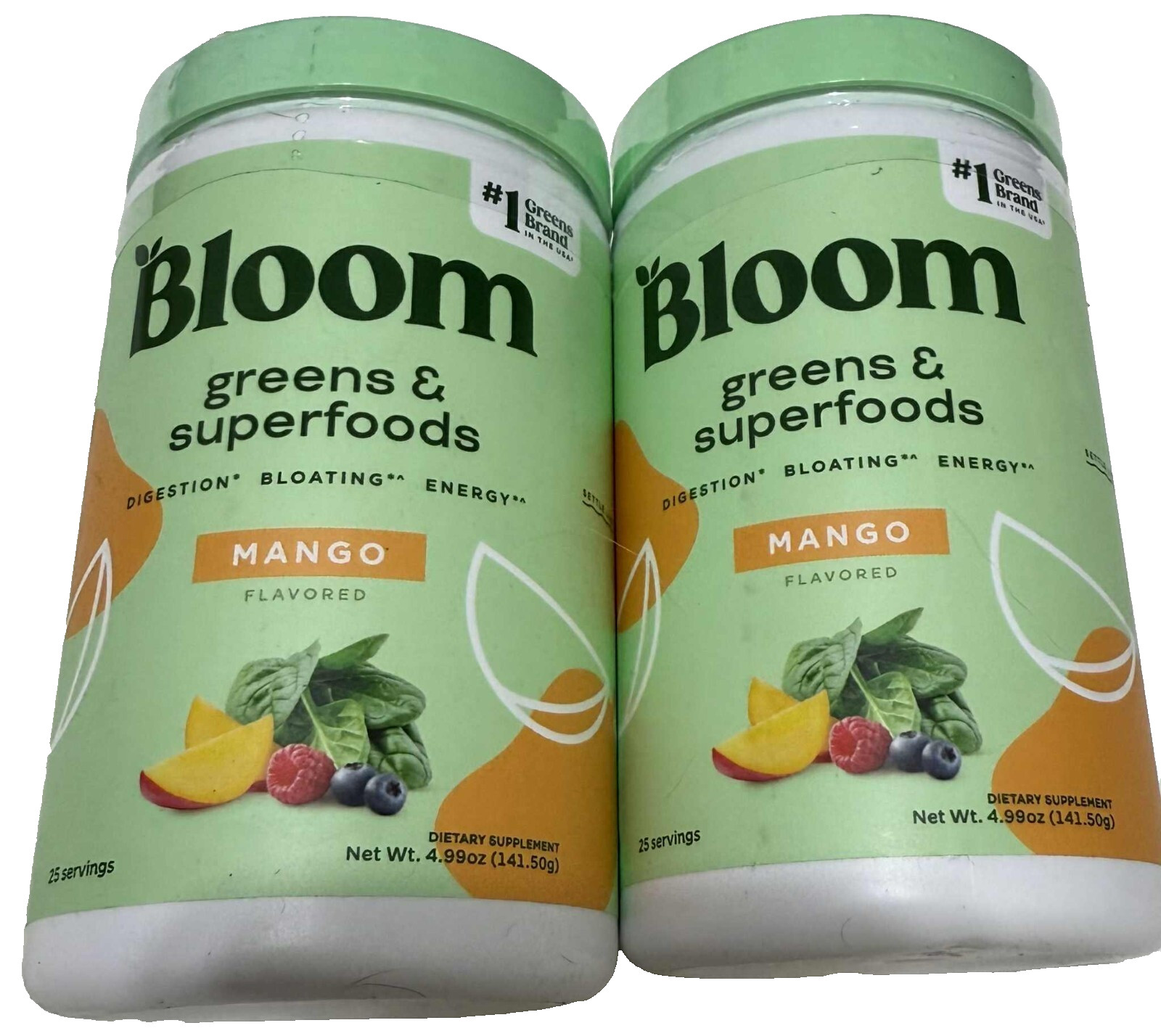 FOR 2 Bloom Nutrition Greens & Superfoods Mango 25 Servings EXP10/2026+ NEW