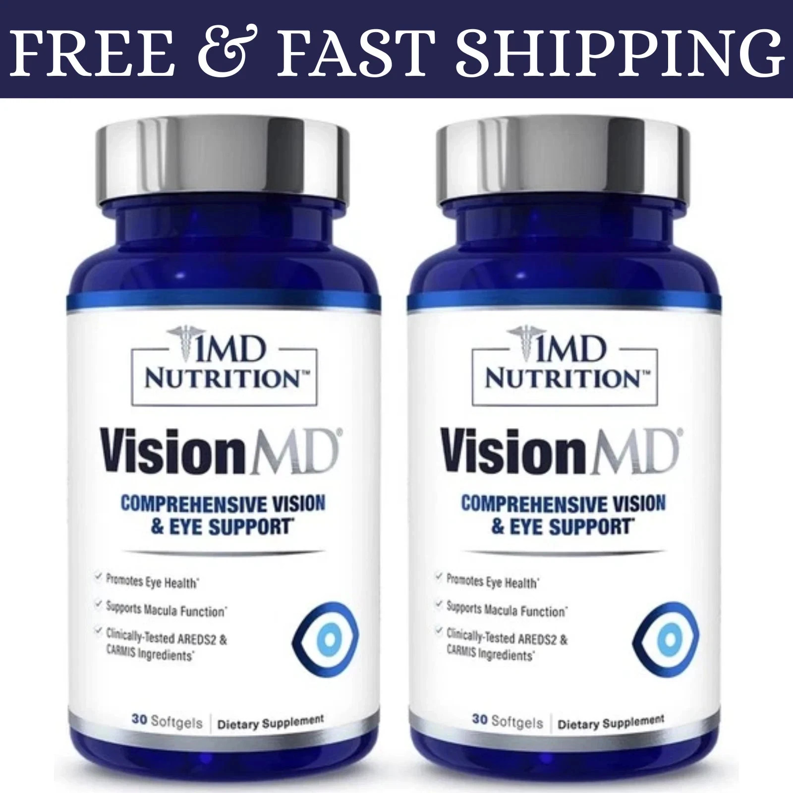 2 pack MD Nutrition Vision MD Eye Vitamin CARMIS – Eye Supplement 30 Softgels.