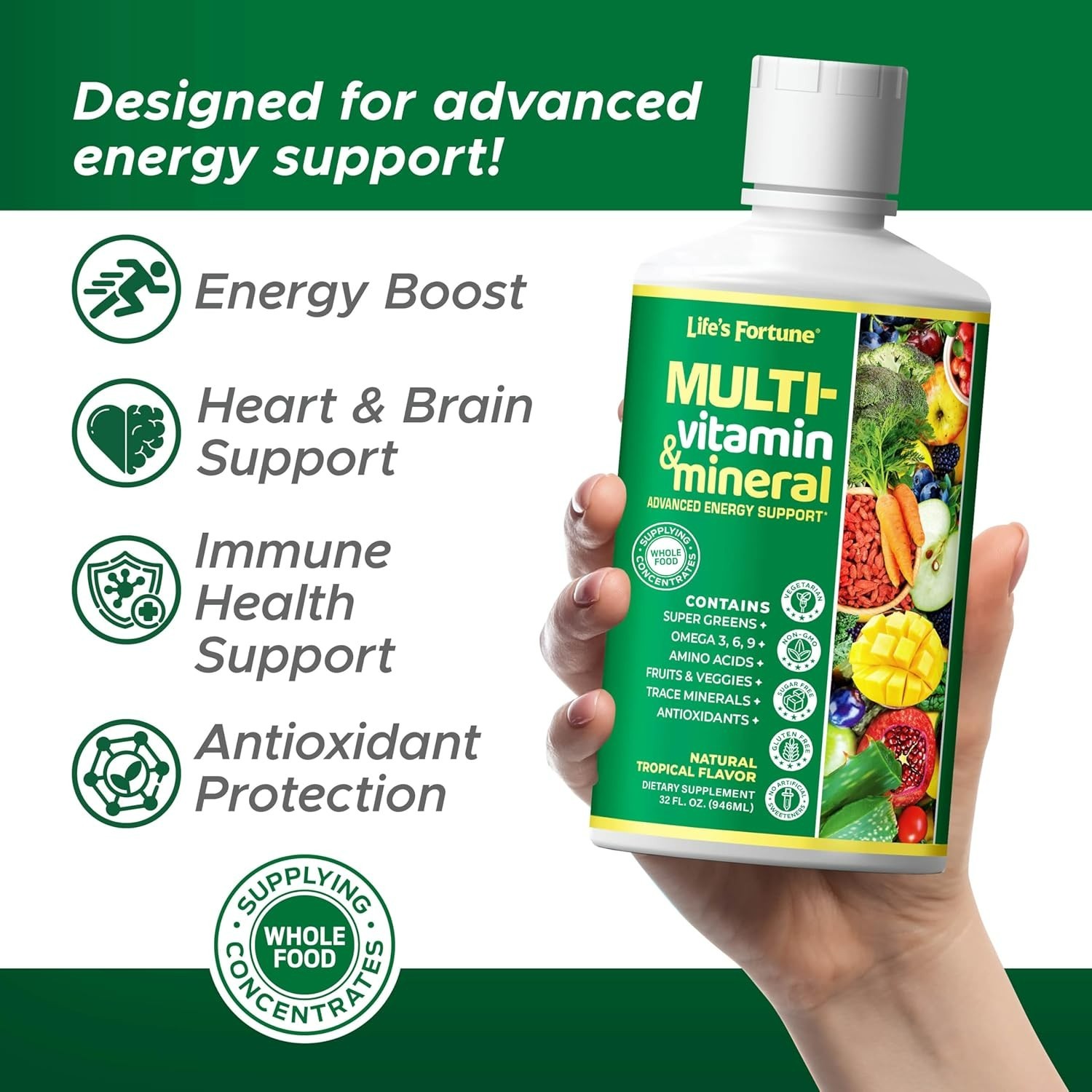 Life’s Fortune Liquid Multivitamin for Adults, Teens (32 oz, Tropical Flavor)