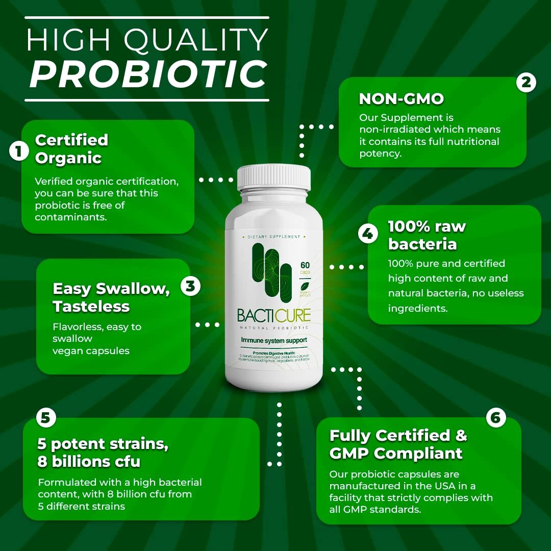 Bacticure, Natural Product, Set of 3 Bottles, Total per Bottle 60 Capsules, Immu
