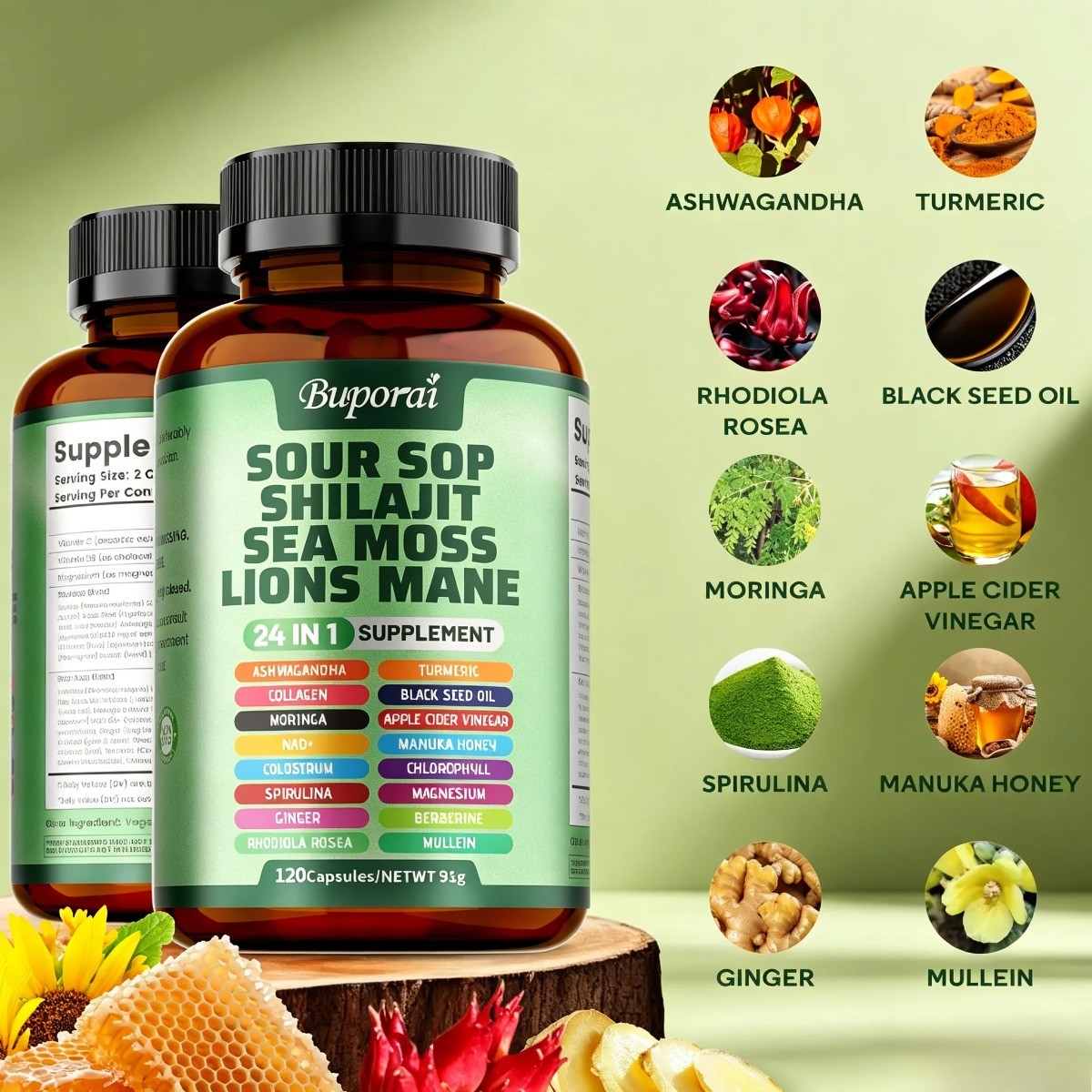 Soursop 24-in-1 Supplement ,Supports Skin, Joint & Bone Health, 120 Caps