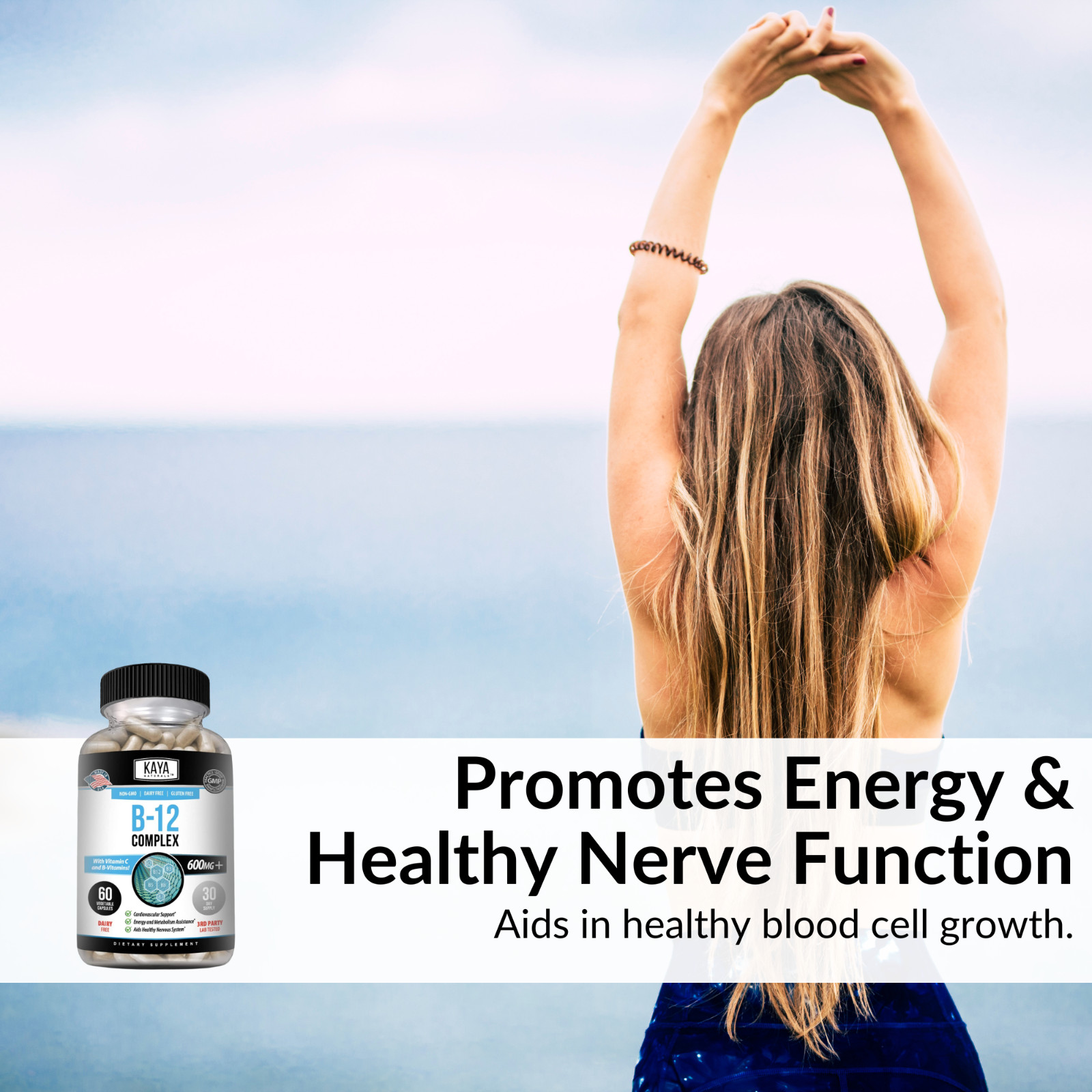 Vitamin B-12 Complex 60ct, B-12 Vitamins, Energy, Cardio, Aids Nervous System