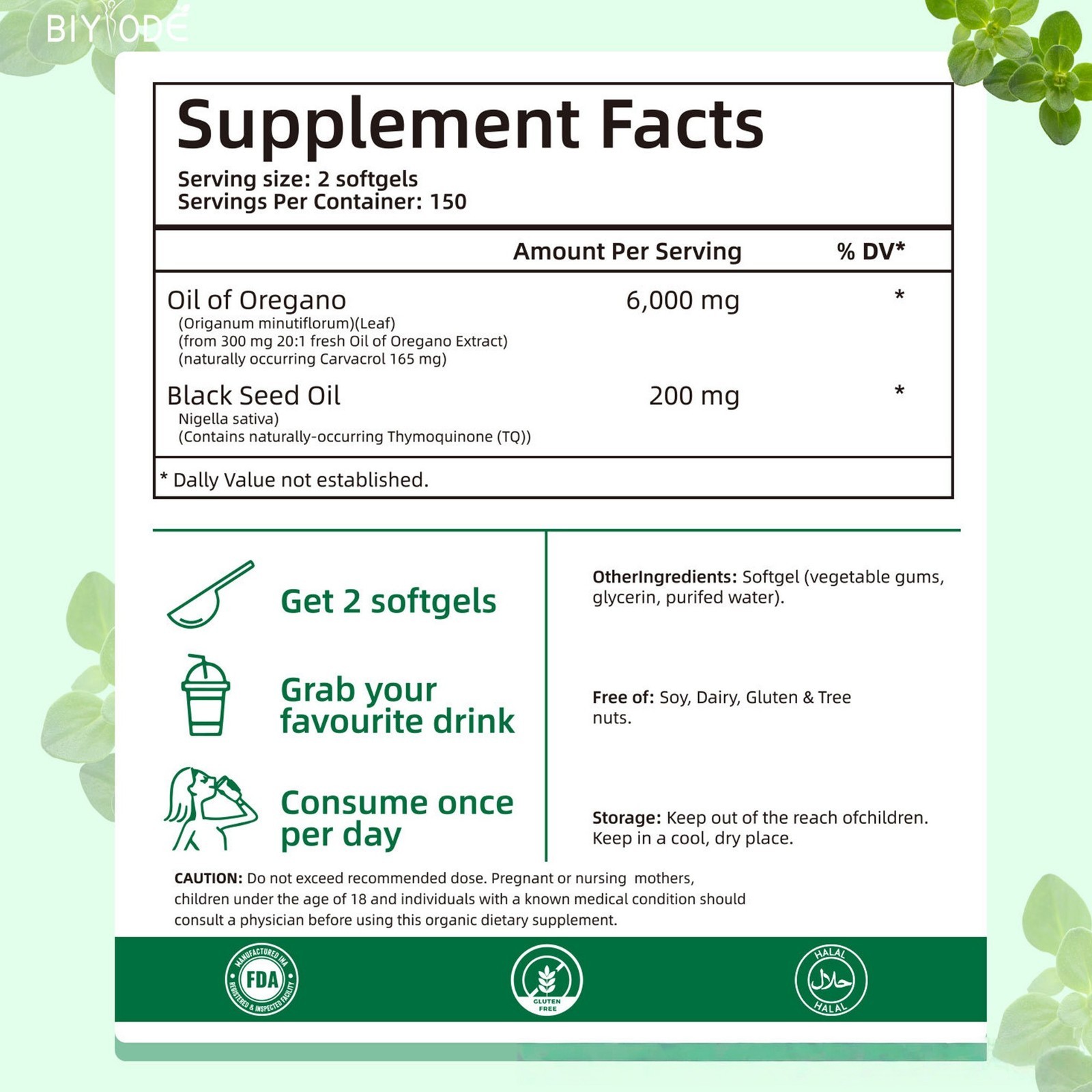 Oil of Oregano 300 Softgels with Black Seed Oil – 6000mg Oregano Oil Strength