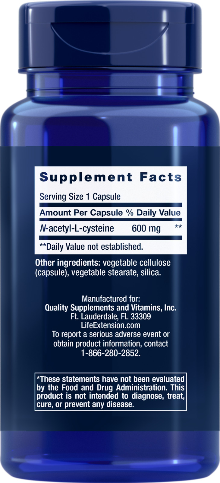 Life Extension Non-GMO N-Acetyl-L-Cysteine NAC 600mg 60 Caps.