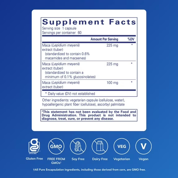 Pure Encapsulations Maca-3 | Hypoallergenic Supplement 60 Caps EXP 04/2027