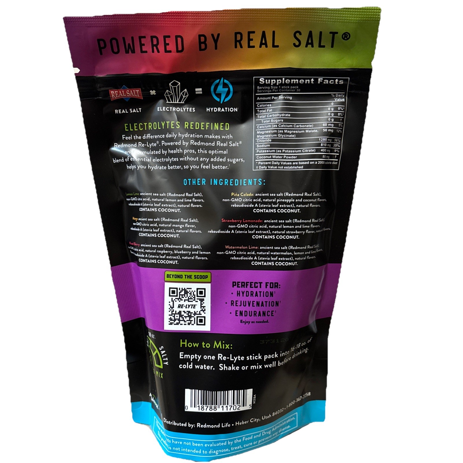REDMOND Re-Lyte Hydration Electrolyte Powder Mix, Variety Pack, 30 Stick Packs