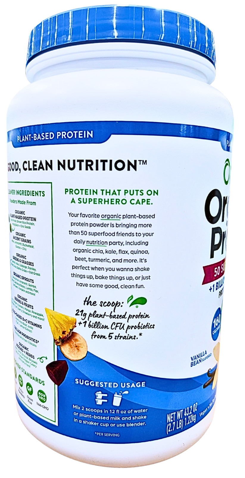 Orgain Organic Protein & Superfoods Vanilla Bean Flavor 2.7 Lbs EXP 01/2027